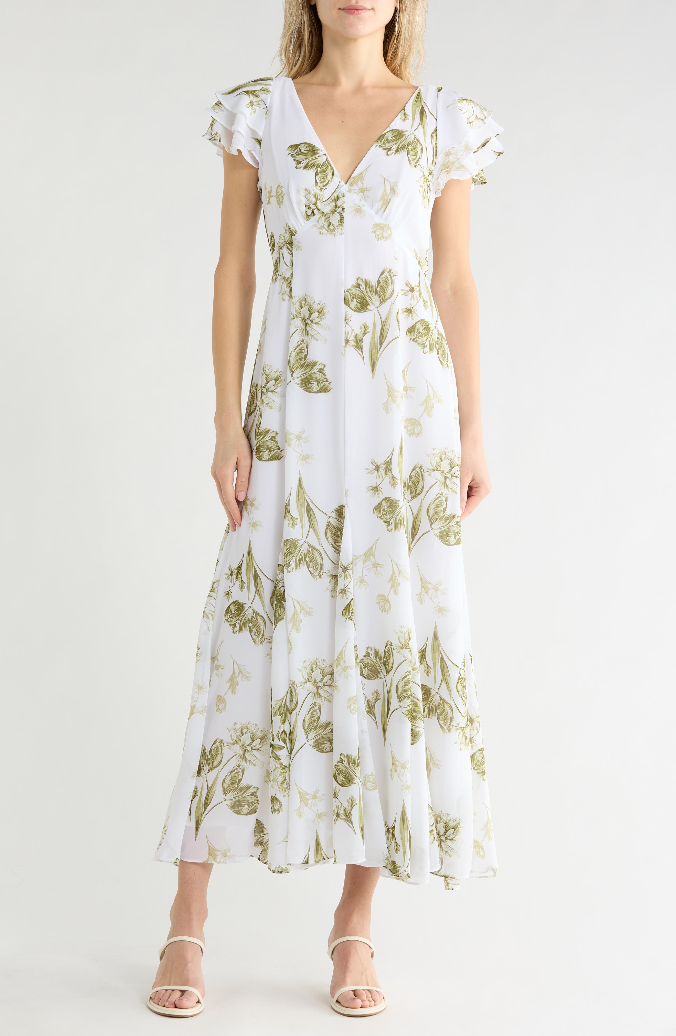 Flutter Sleeve Godet Dress - image 1