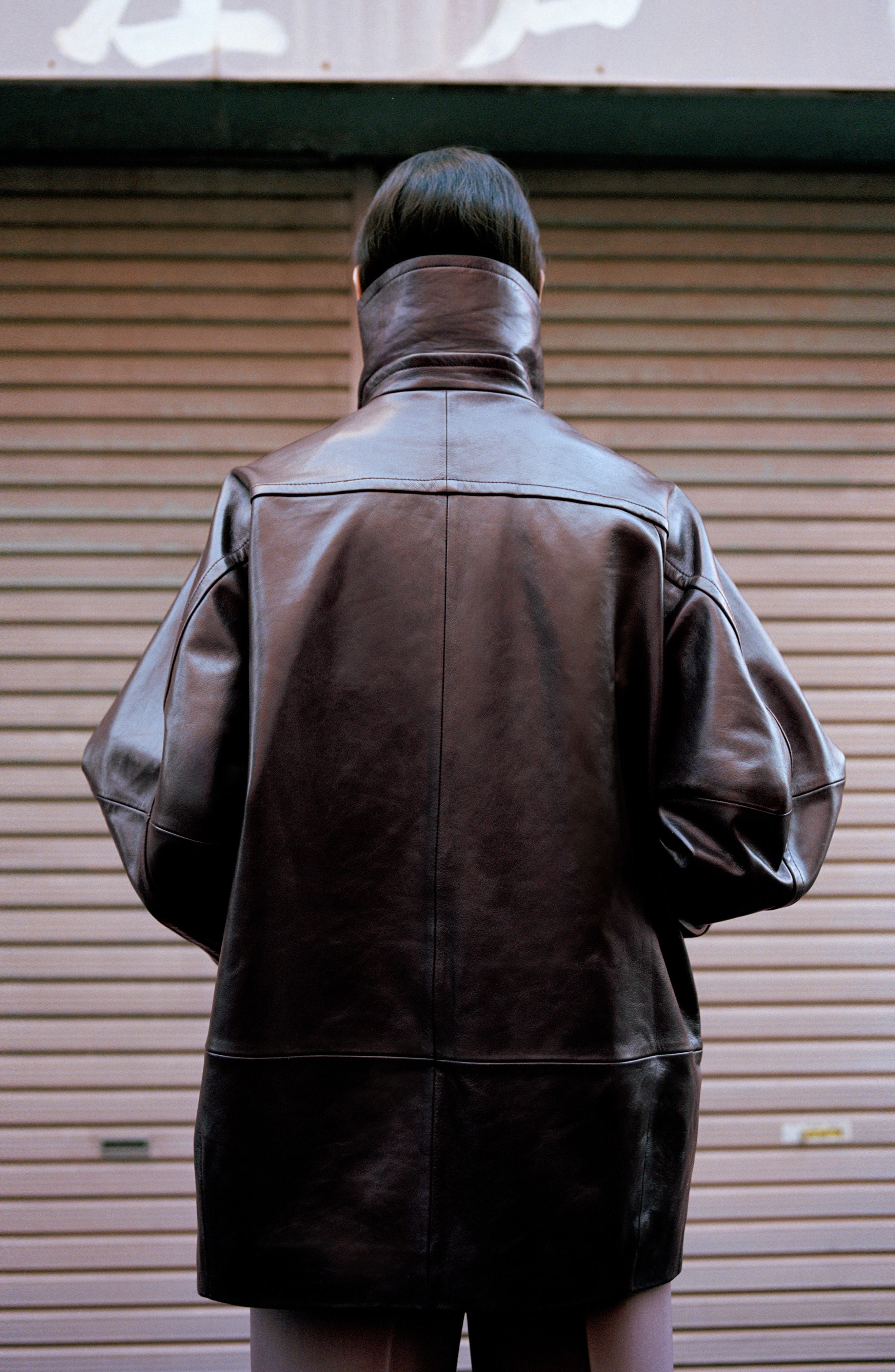 Oversize Funnel Neck Leather Coat - image 2