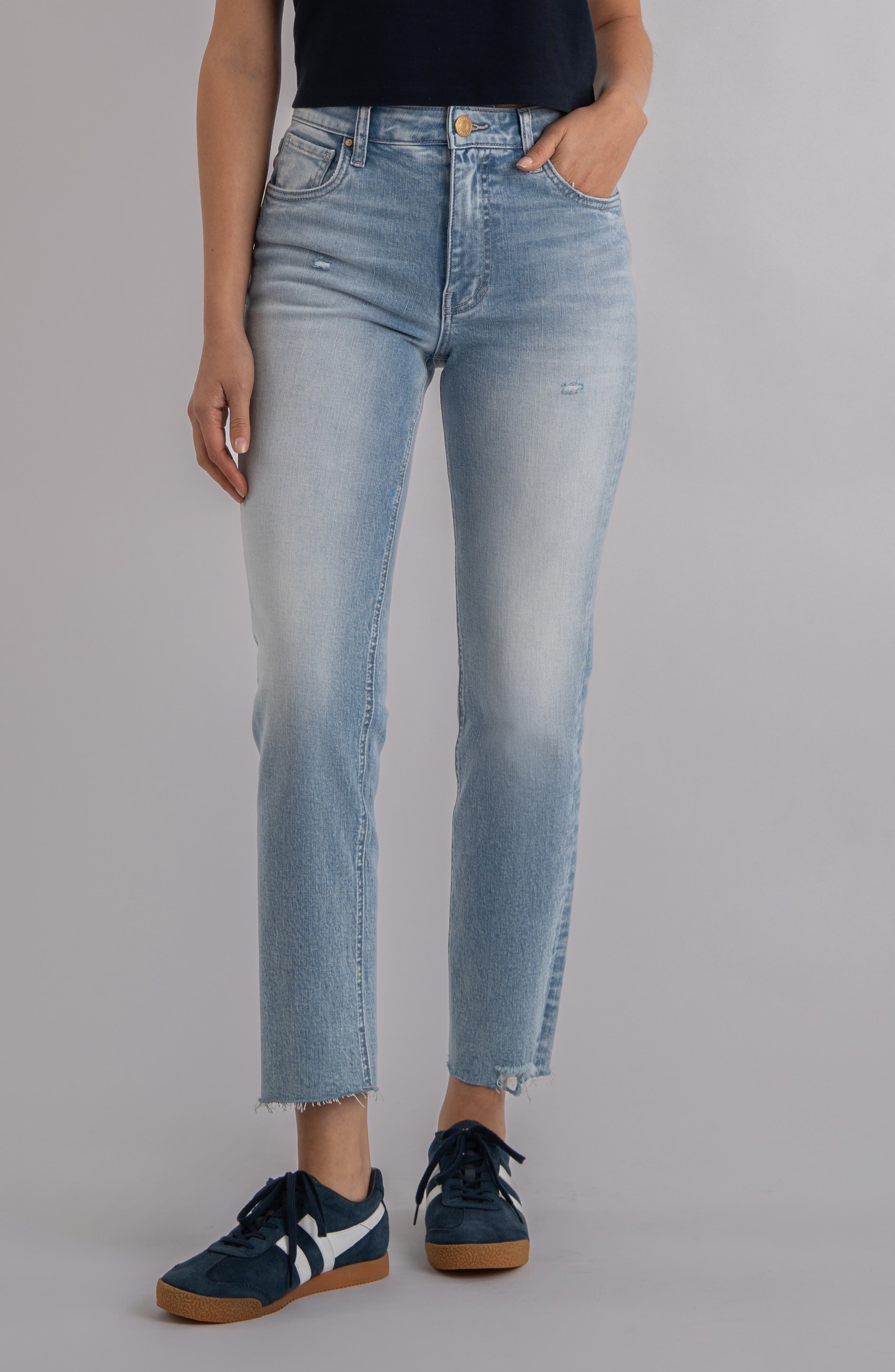Rachael Fab Ab Raw Hem High Waist Crop Mom Jeans - image 1