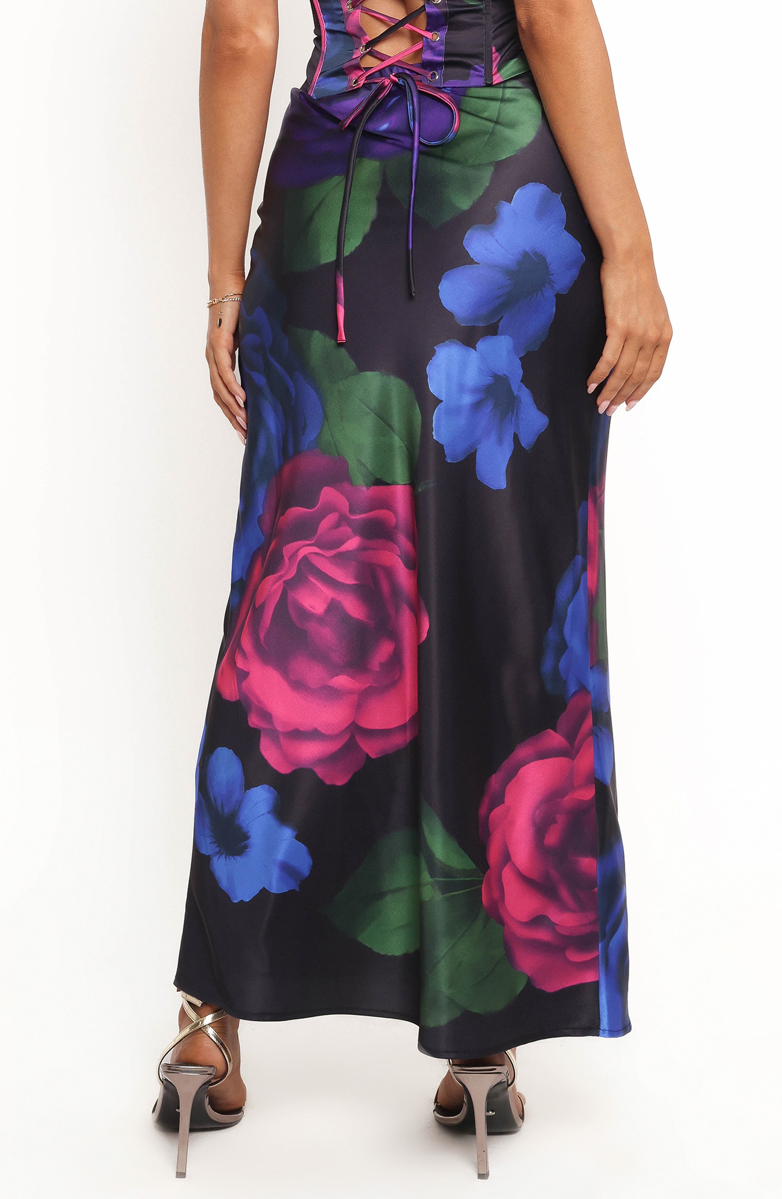 Rosalia Floral Print Satin Maxi Skirt - image 2