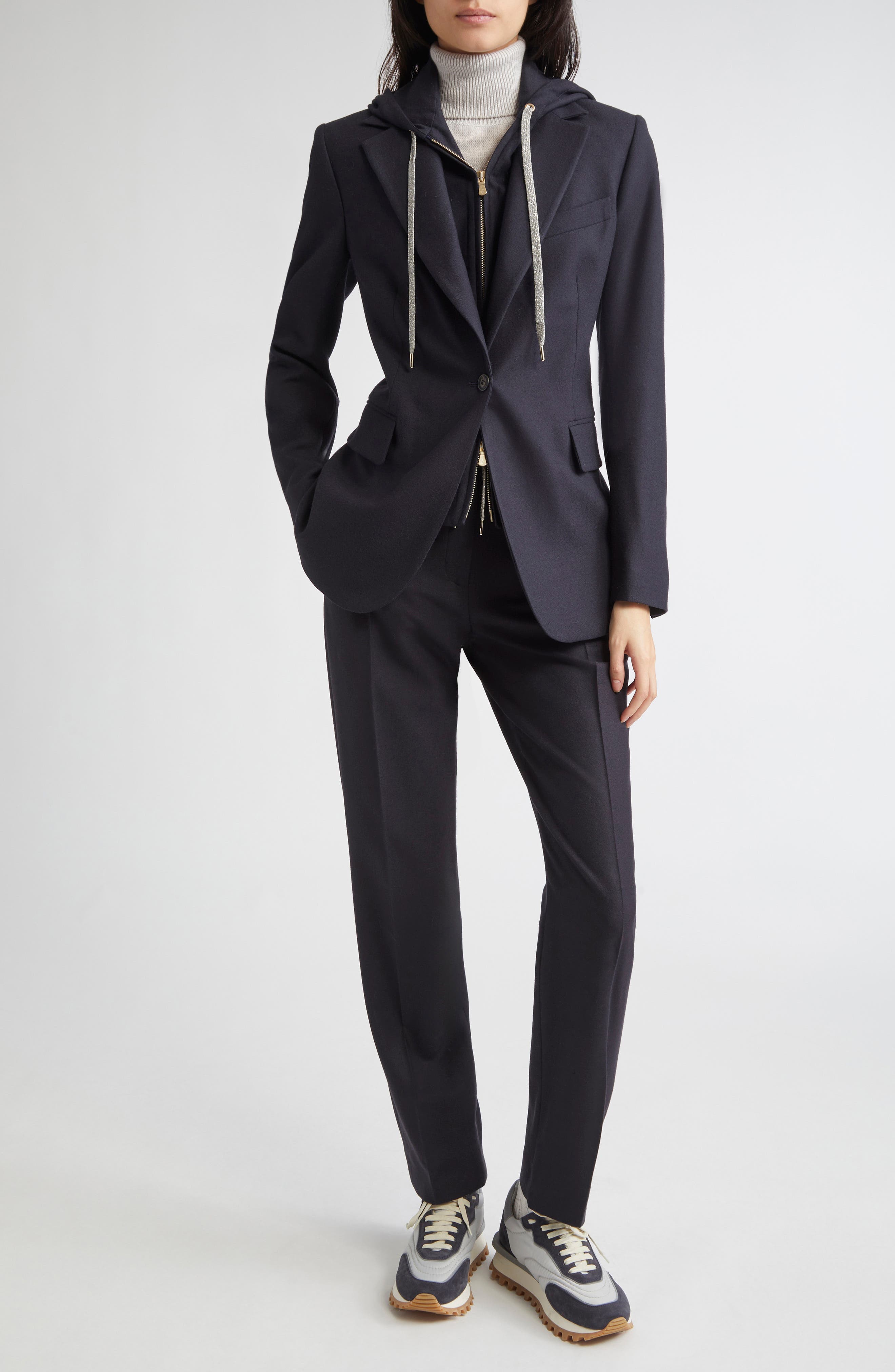 Stretch Wool Blazer with Removable Hooded Bib - image 2