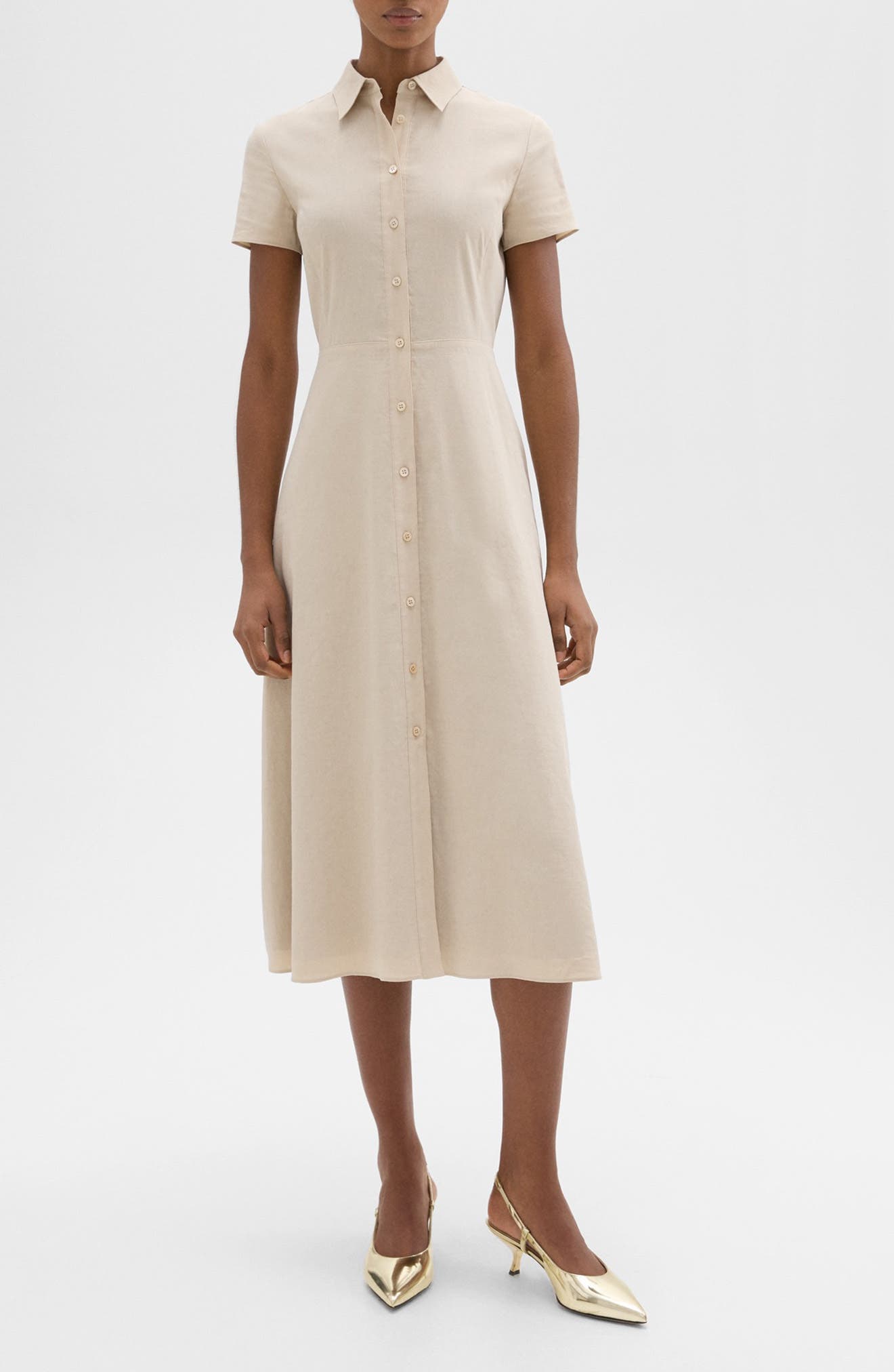 Short Sleeve Linen Blend Midi Shirtdress - image 1