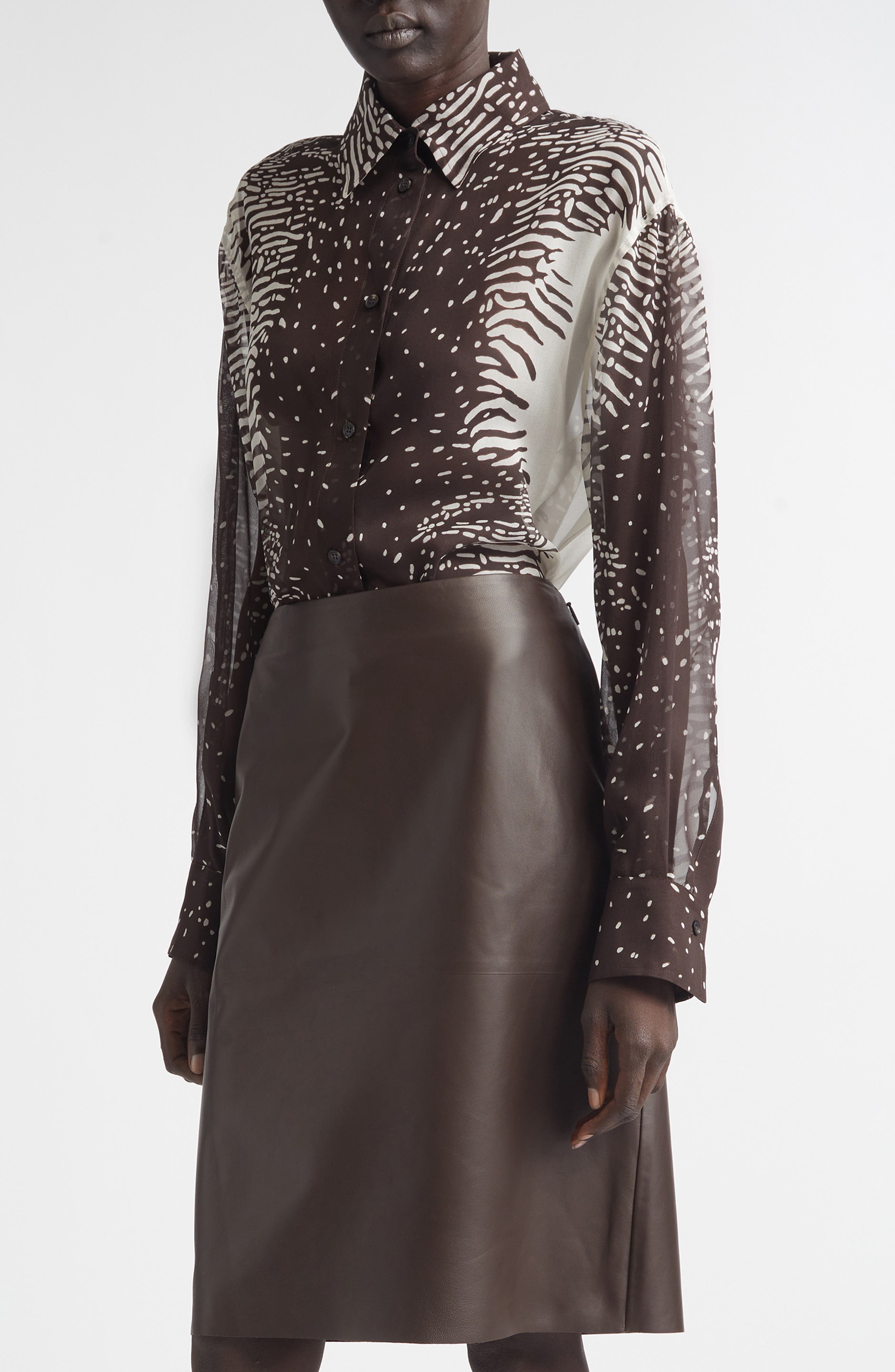 Animal Print Silk Chiffon Button-Up Shirt - image 1