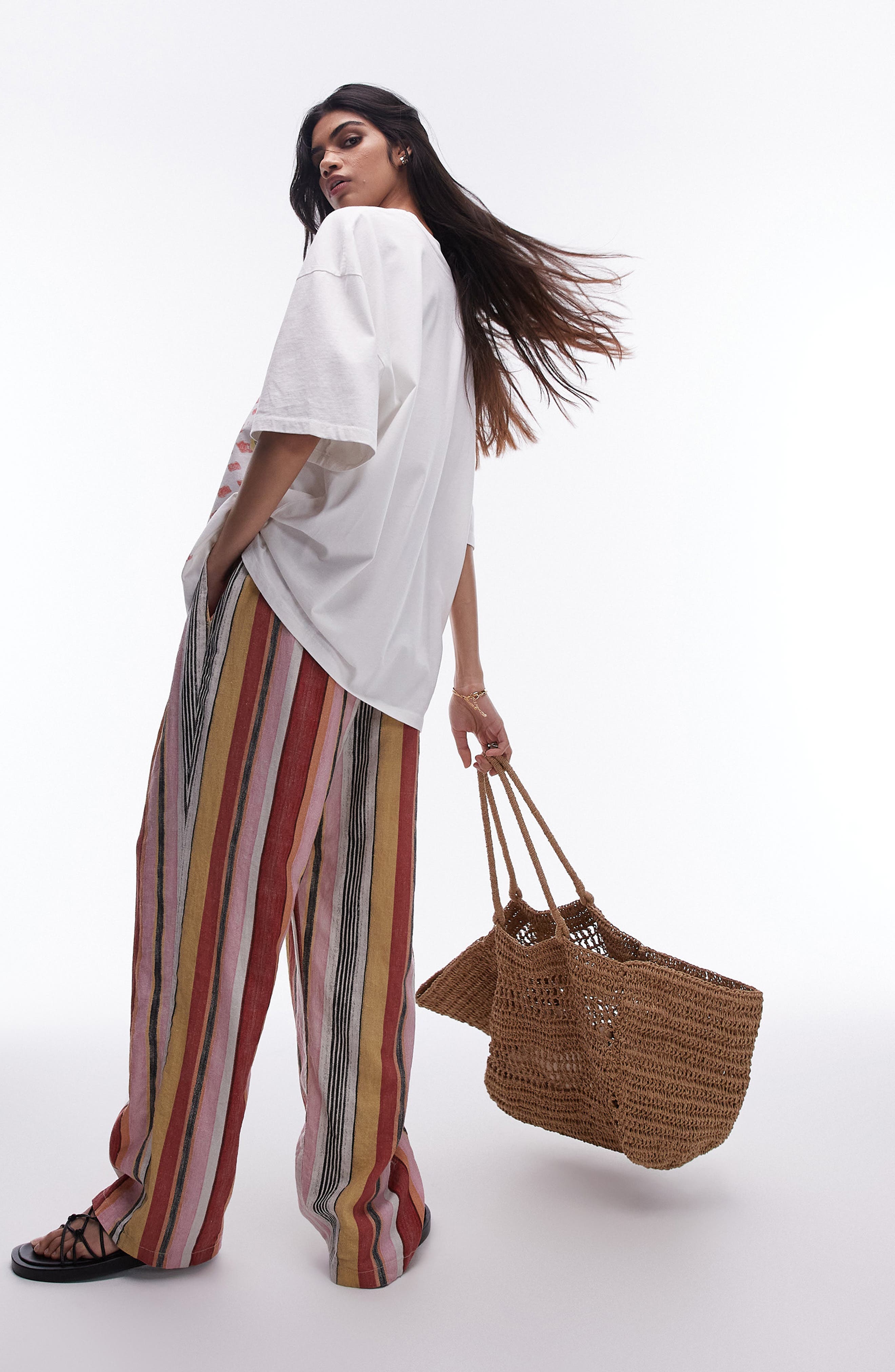 Stripe Linen Blend Wide Leg Pants - image 2