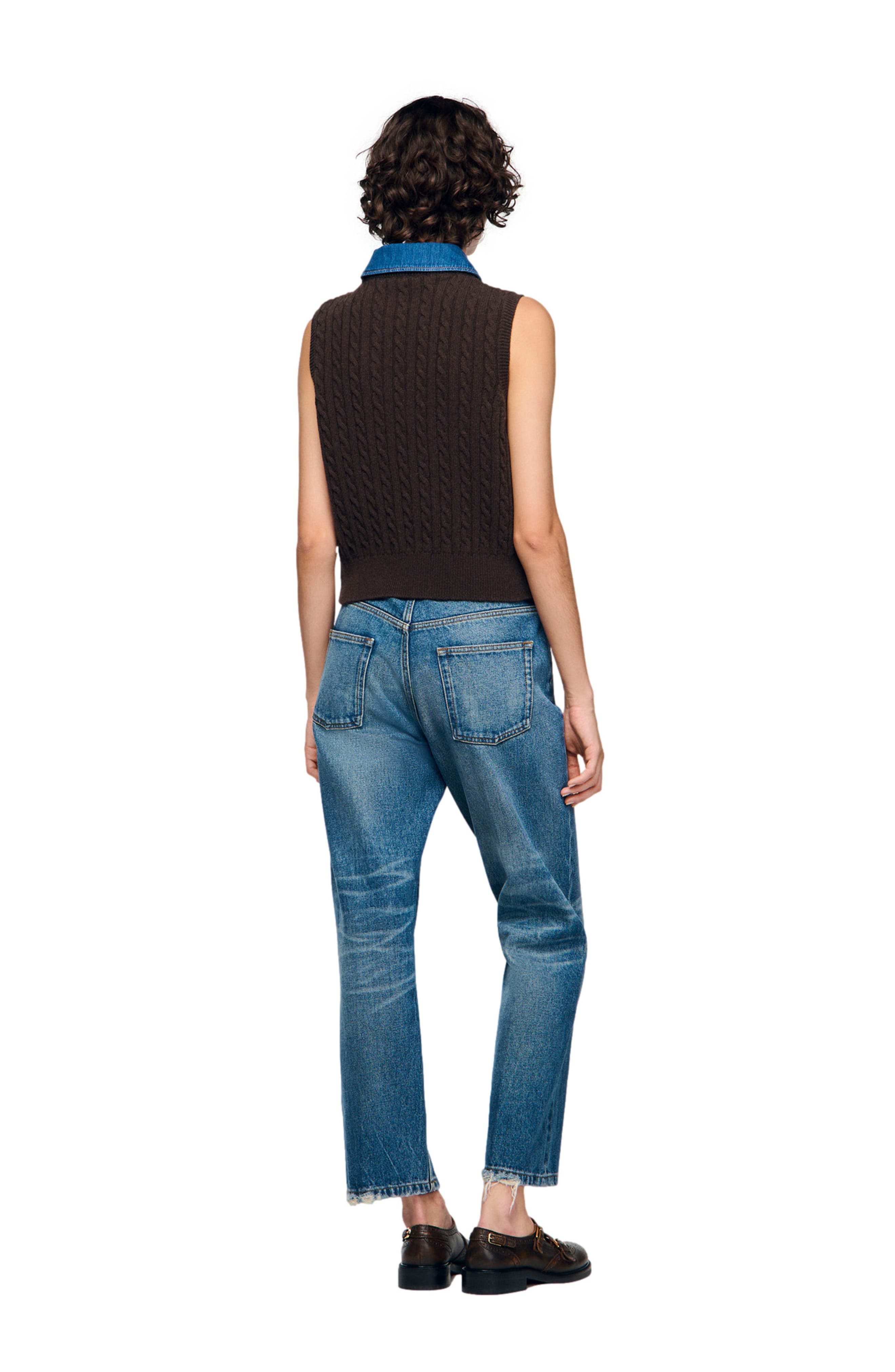 Knit sweater with removable denim collar - image 2