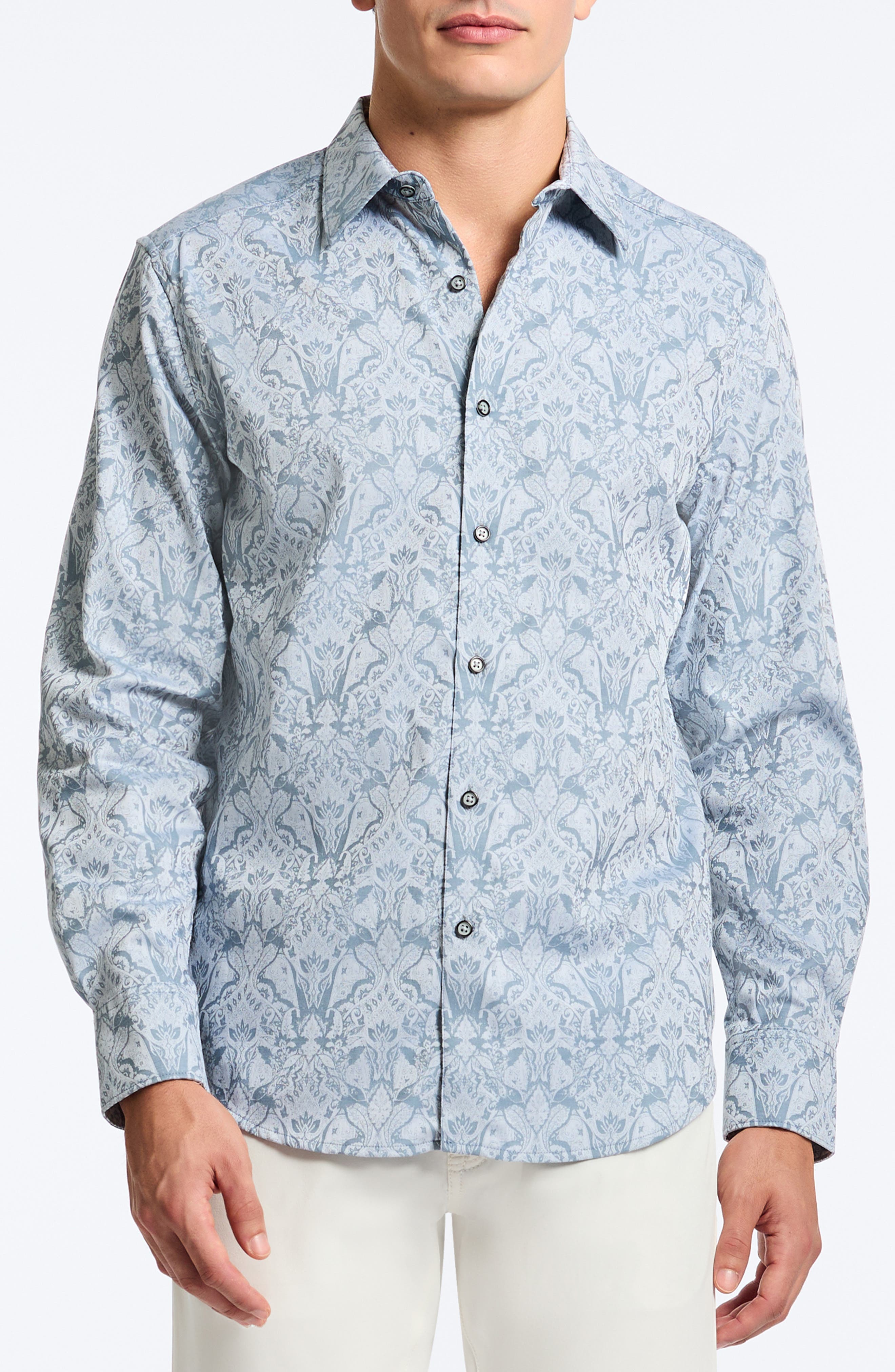 Highland Classic Fit Damask Cotton Button-Up Shirt - image 1