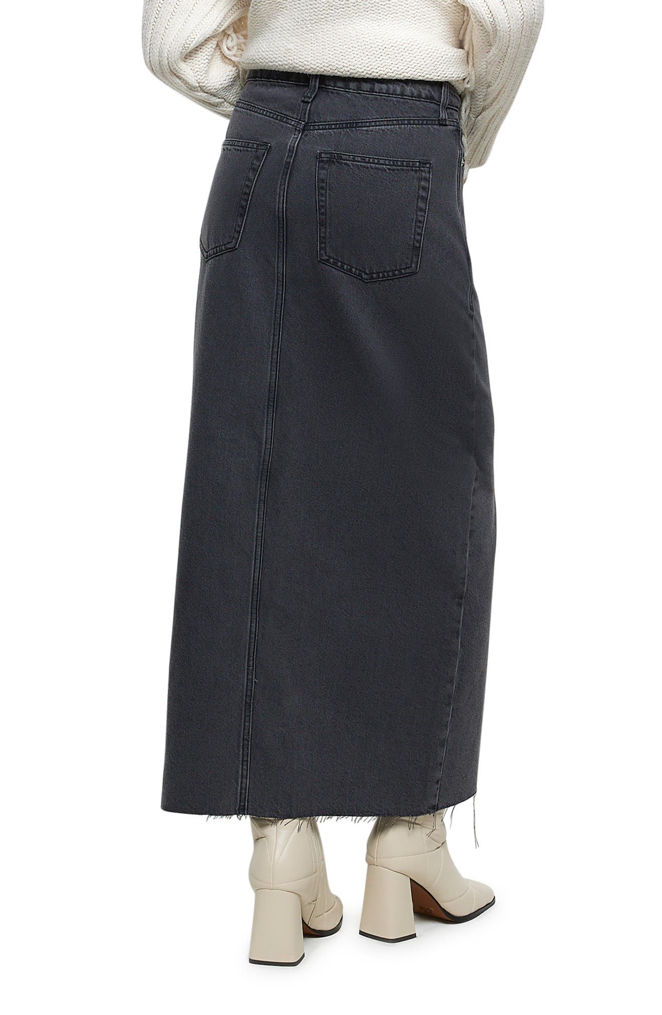 Front Slit Denim Maxi Skirt - image 2