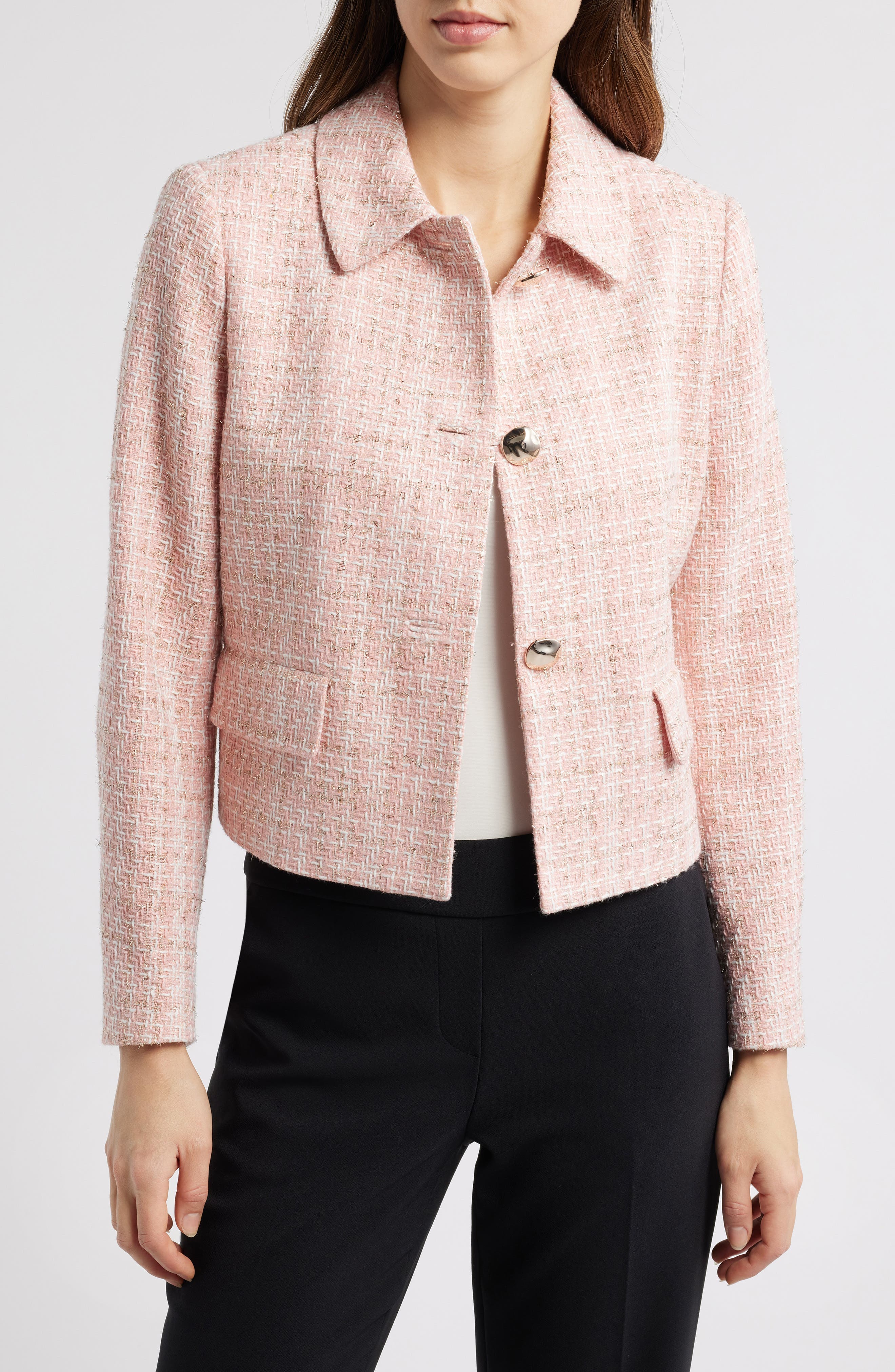 Collared Tweed Crop Jacket - image 1
