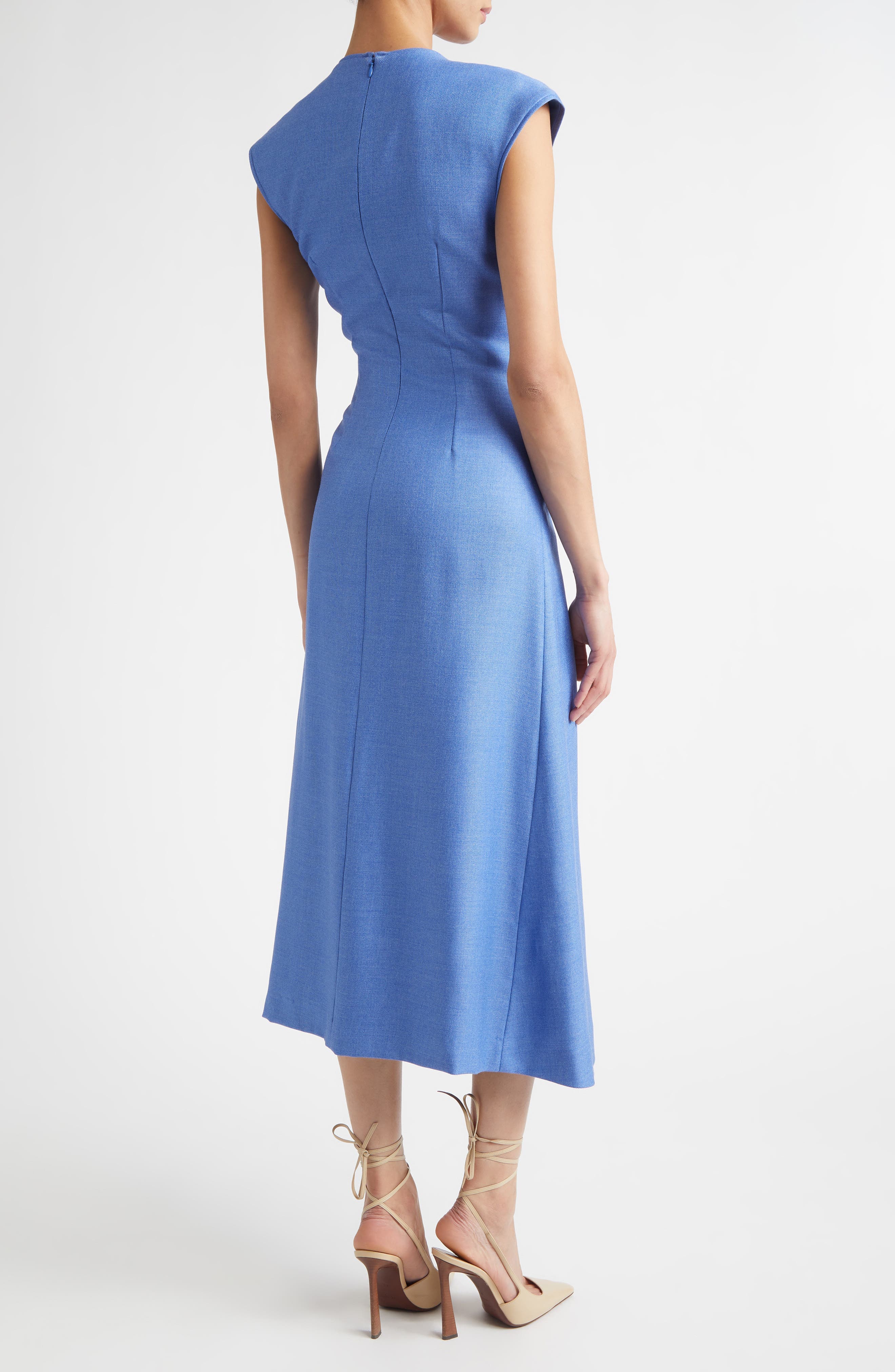 Twisted Detail Cap Sleeve Silk & Wool Dress - image 2