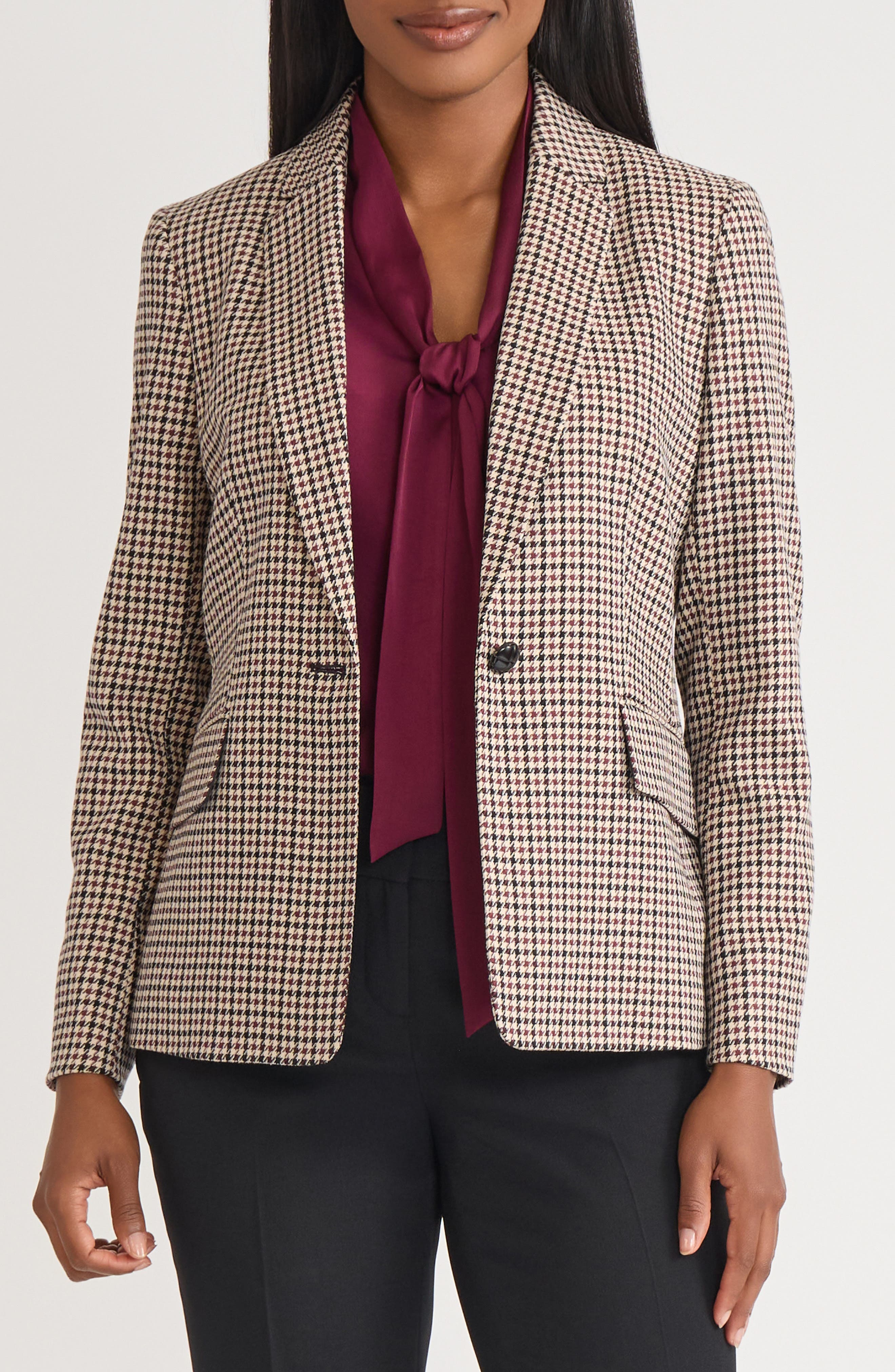 One-Button Houndstooth Blazer - image 1