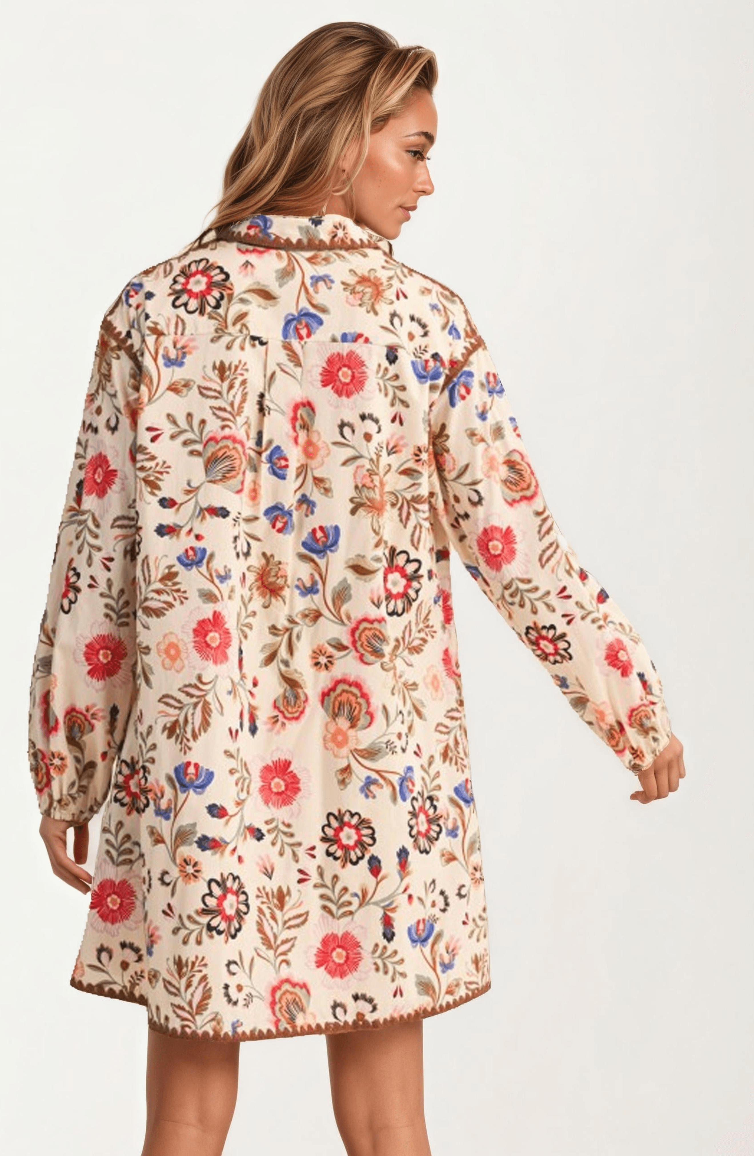 Floral Embroidered Long Sleeve Mini Dress - image 2