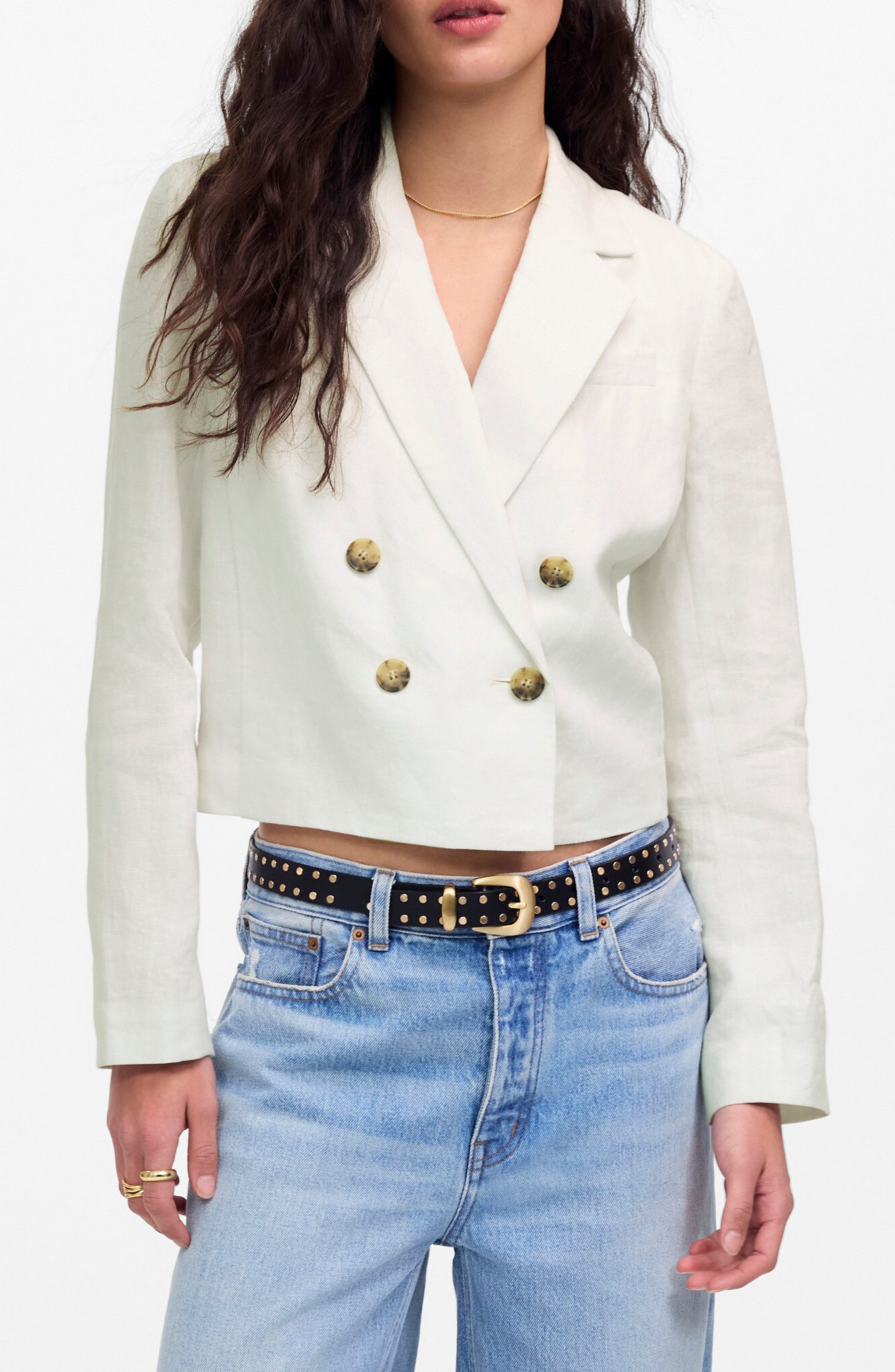 Crop Double Breasted Linen Blazer - image 1