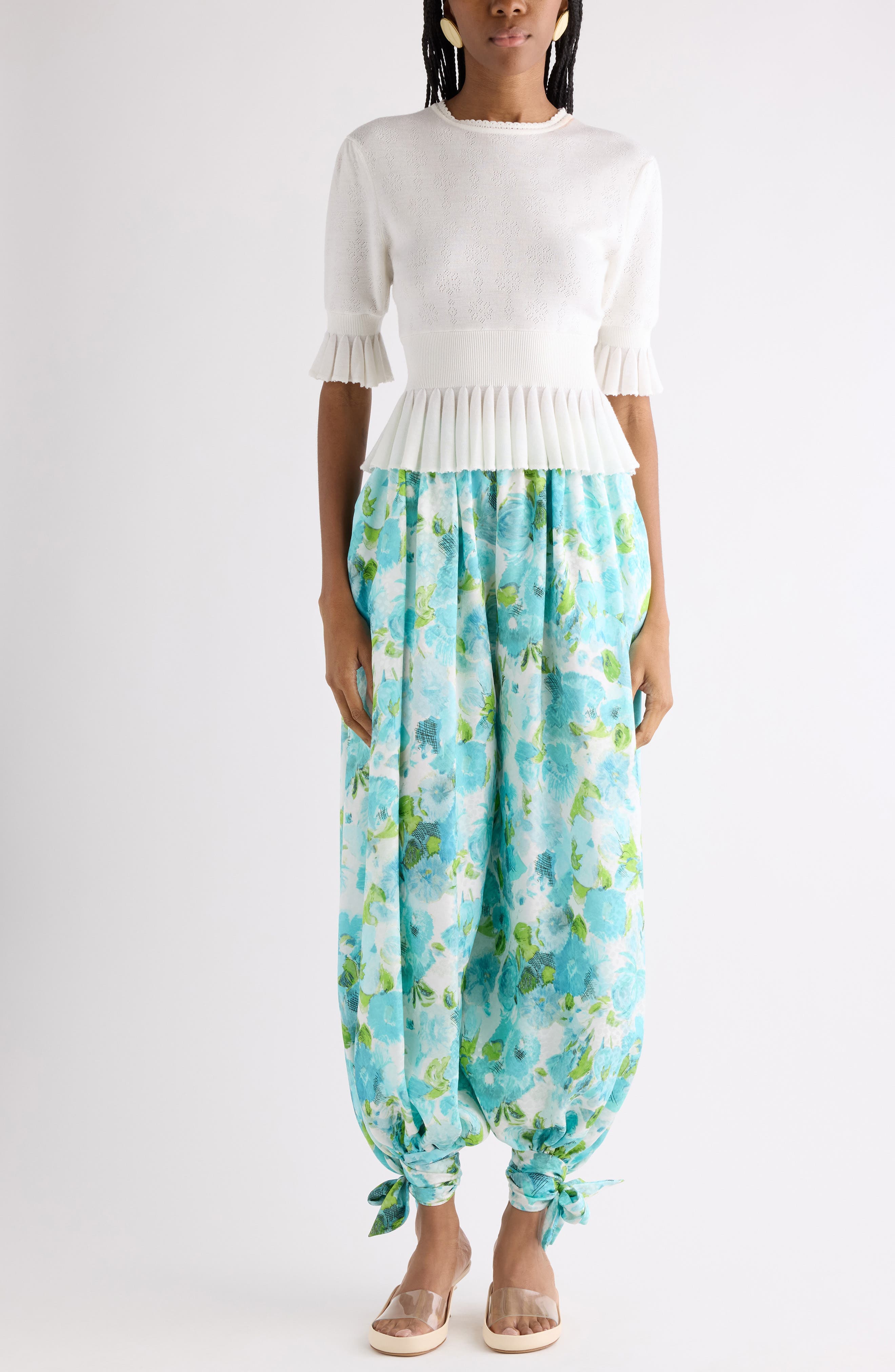 Ruffle Prim Pointelle Crop Wool Sweater - image 2