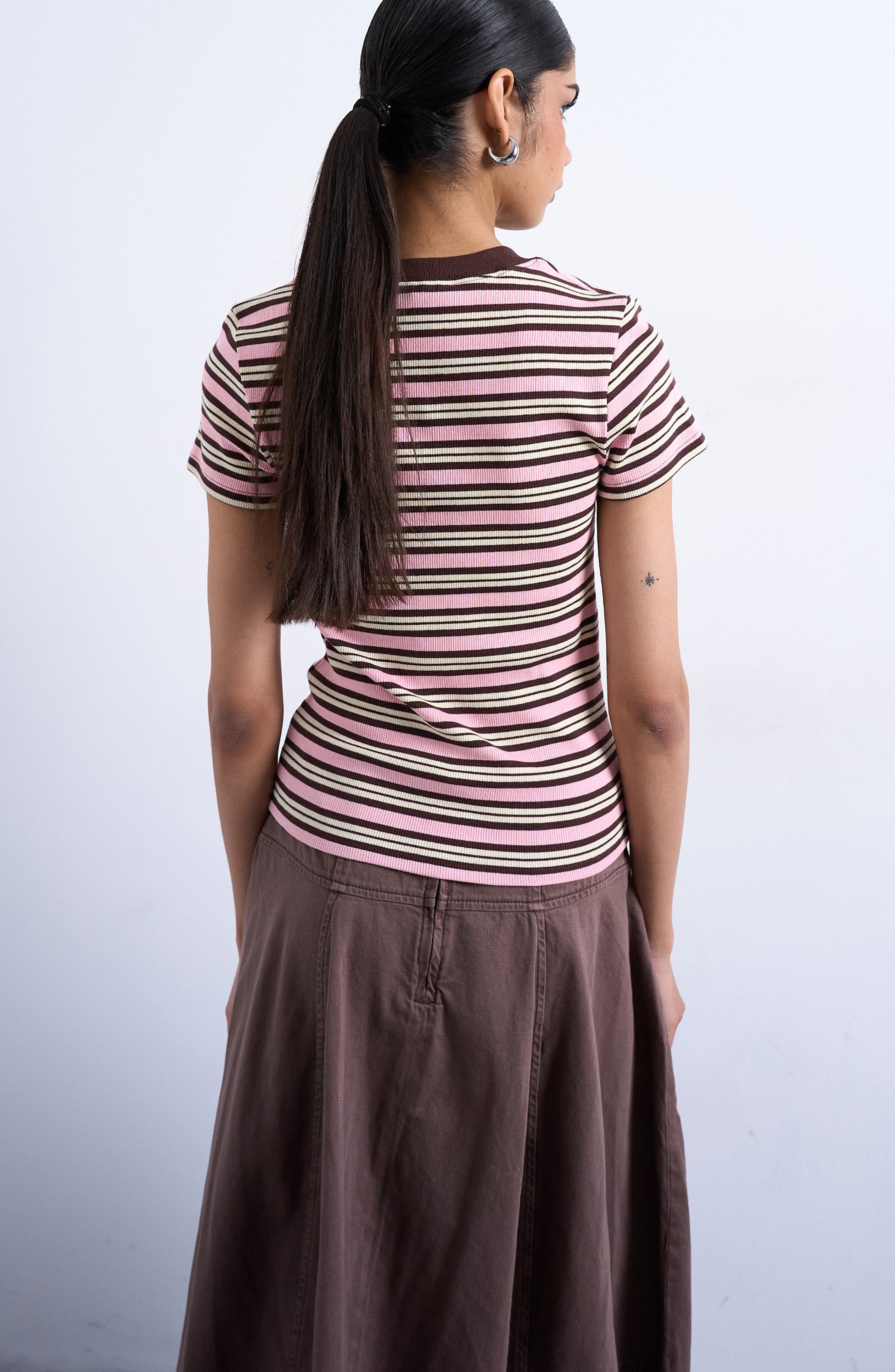Stripe Short Sleeve Stretch Cotton Rib T-Shirt - image 2