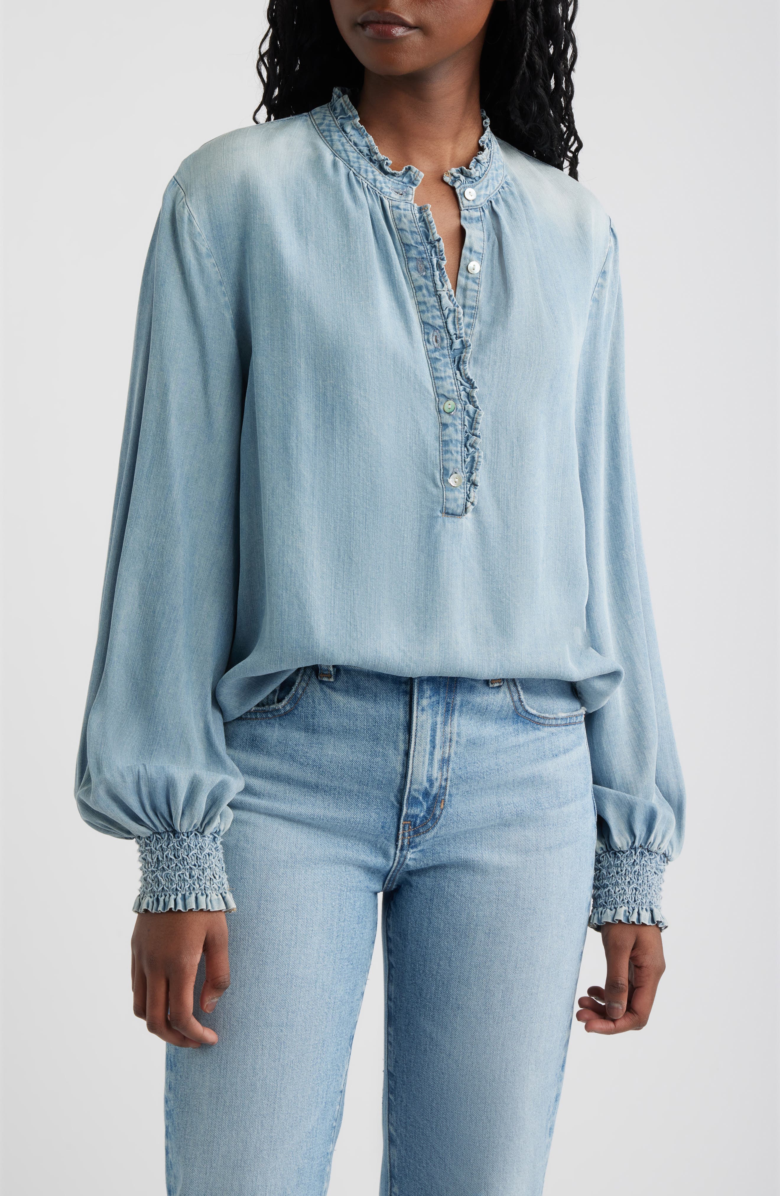 Kimmy Ruffle Chambray Top - image 1