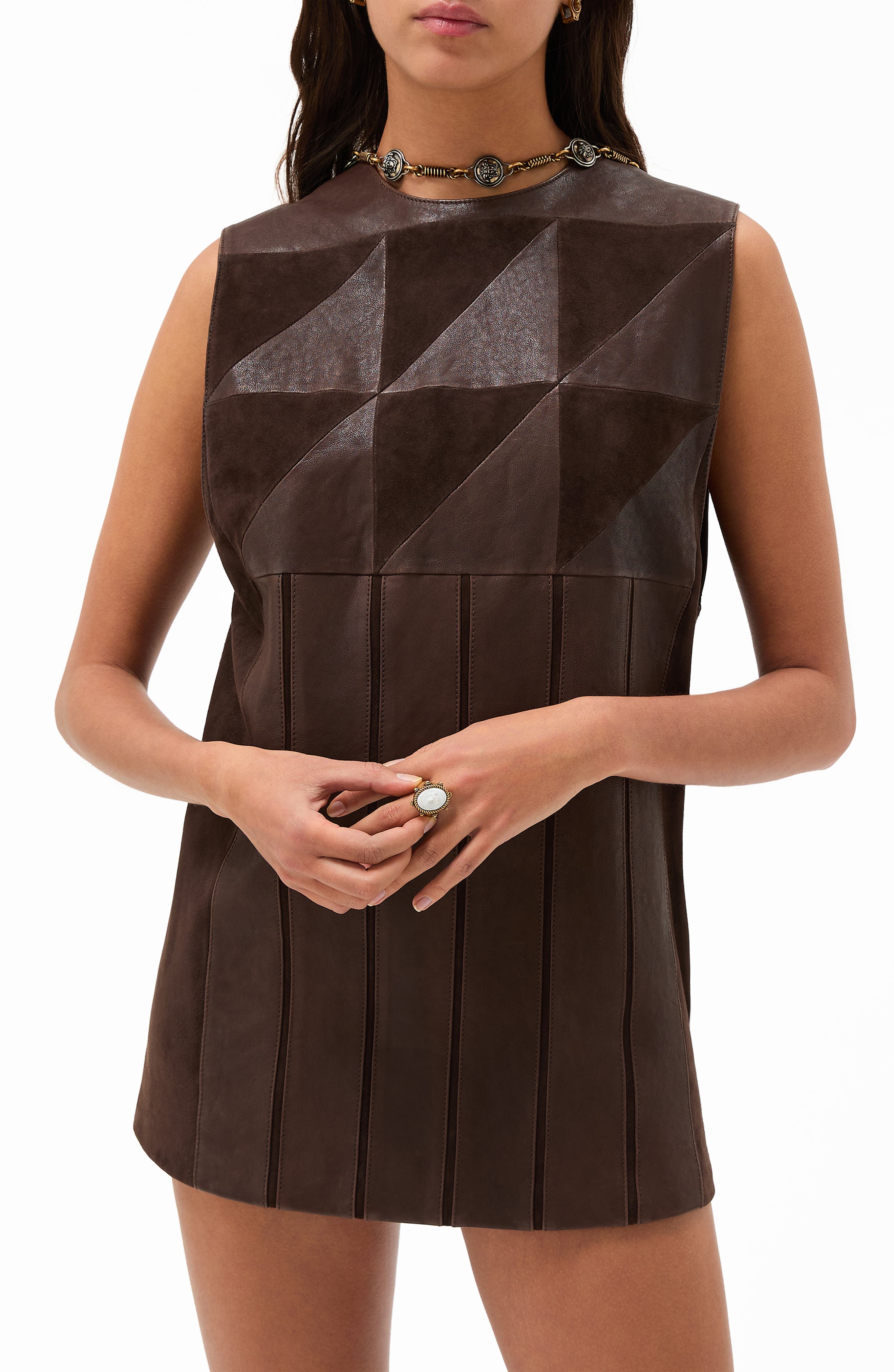 Leather Patchwork Minidress - image 1