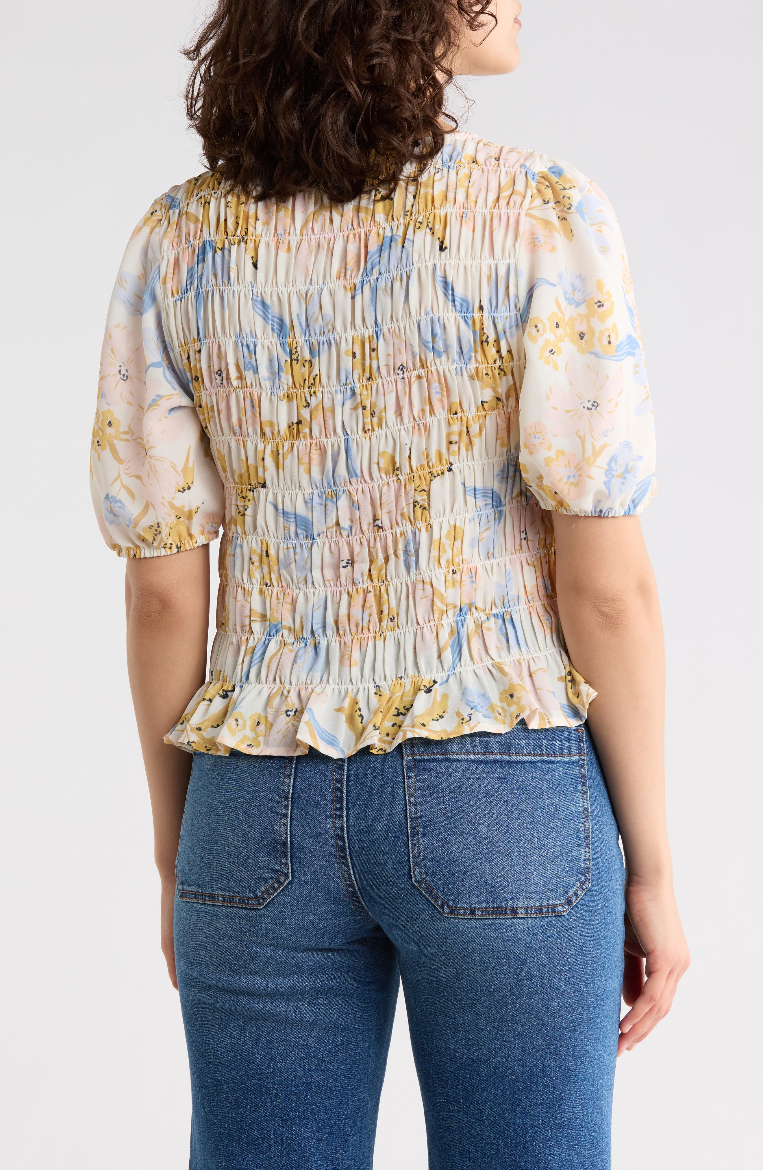Nanette Smocked Puff Sleeve Recycled Polyester Top - image 2