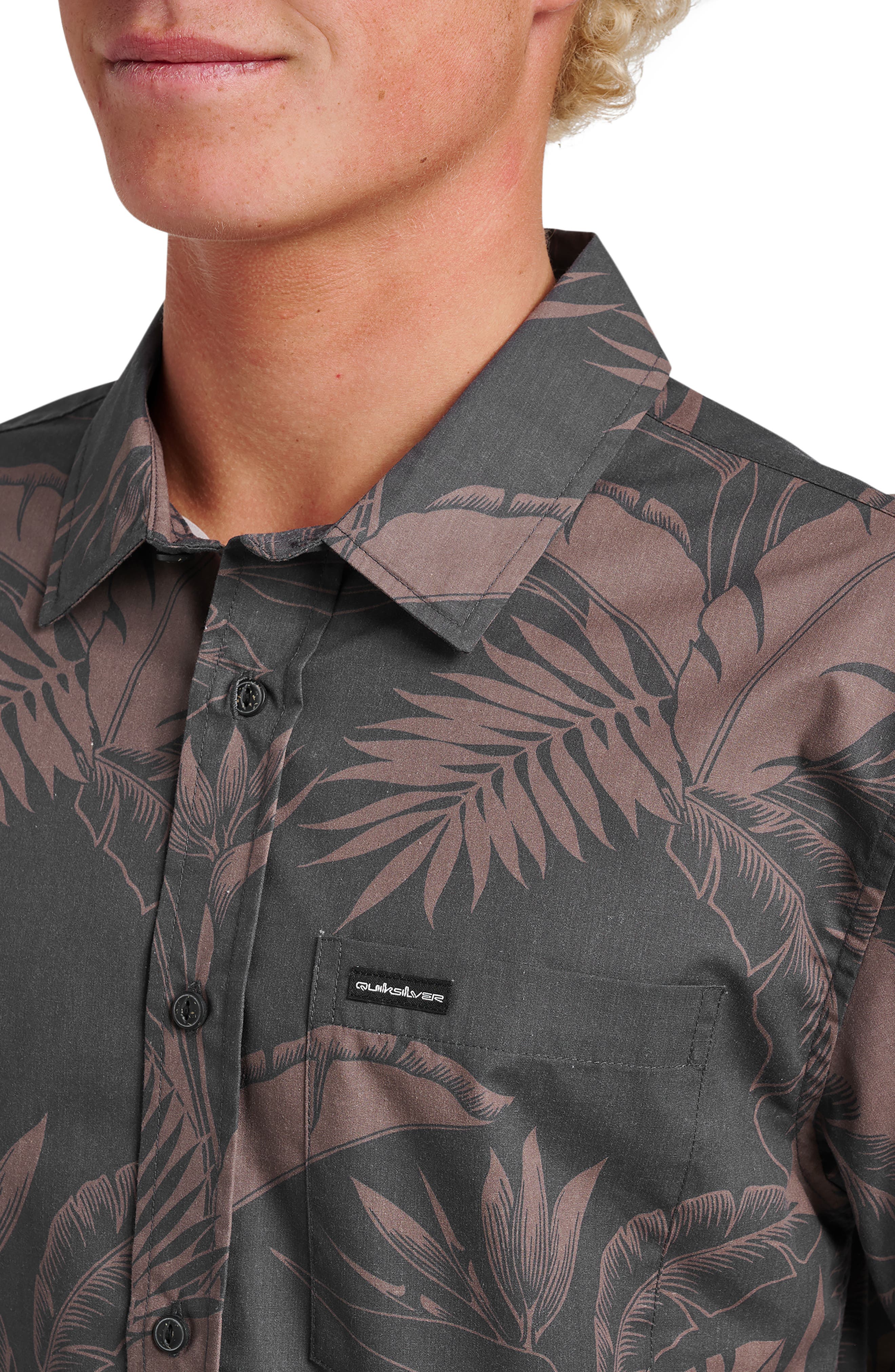 Kahnu Classic Fit Leaf Print Short Sleeve Button-Up Shirt - image 2