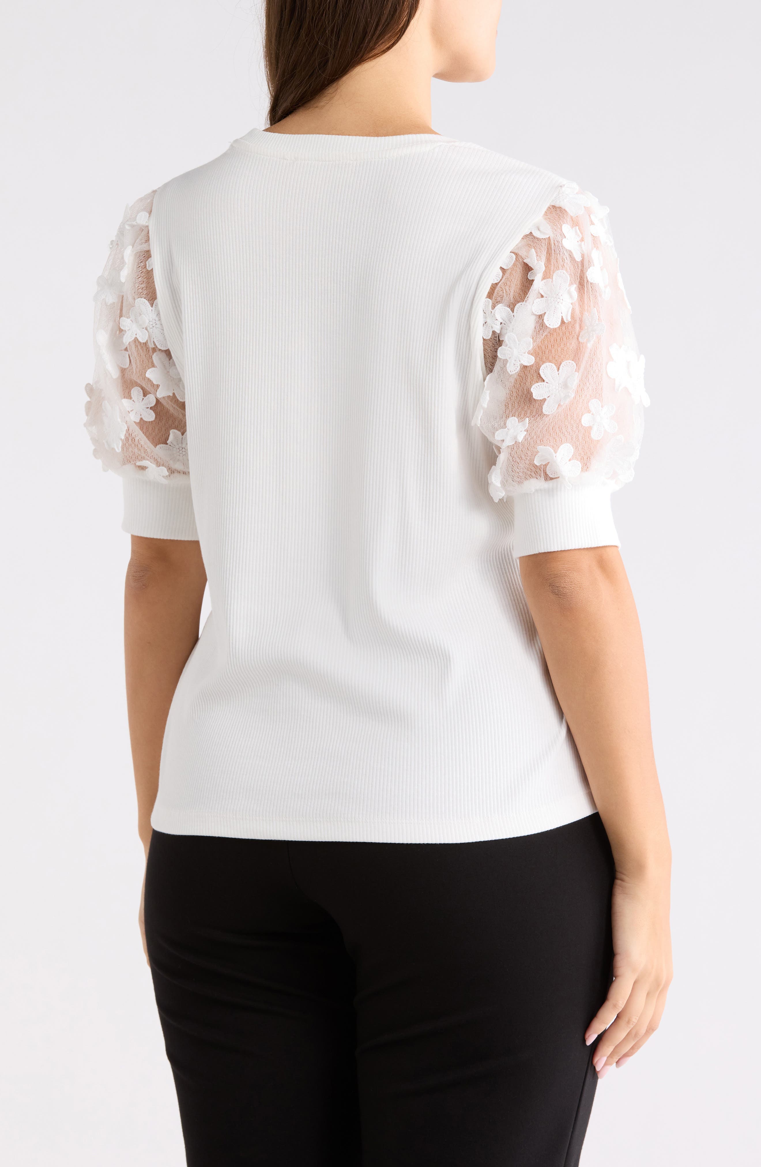 Embroidered Puff Sleeve Top - image 2