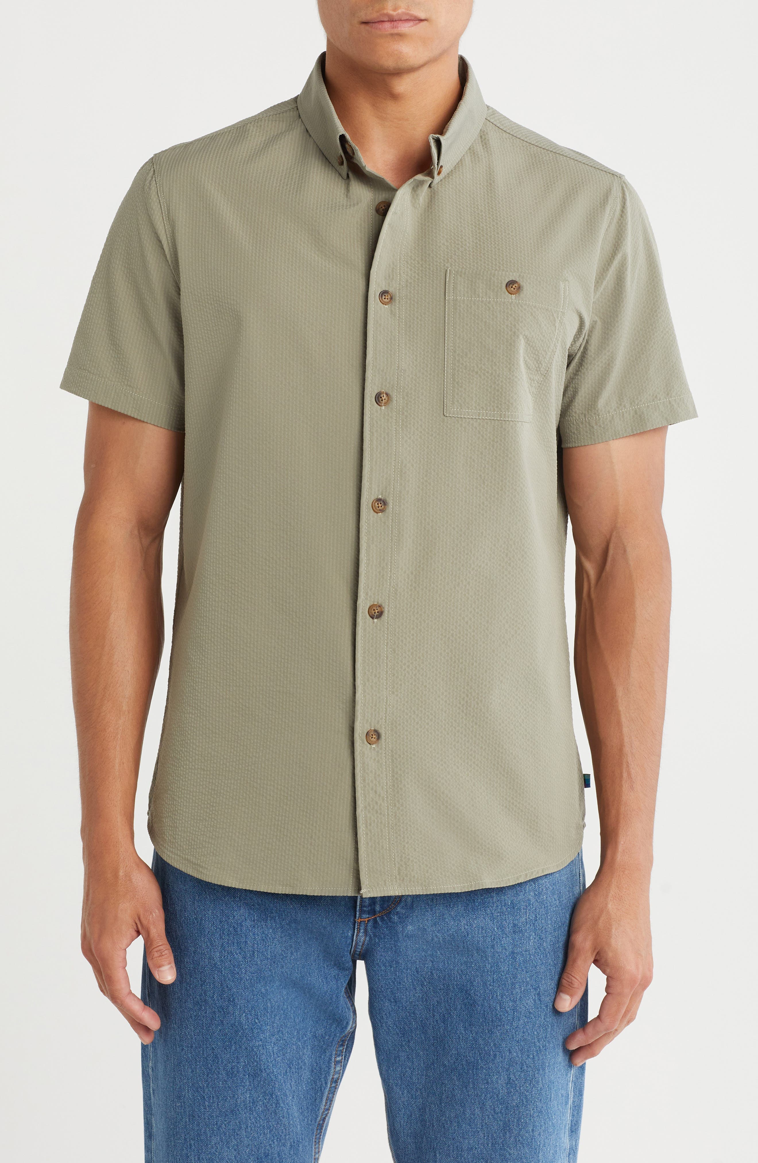 Seersucker Short Sleeve Button-Down Shirt - image 5