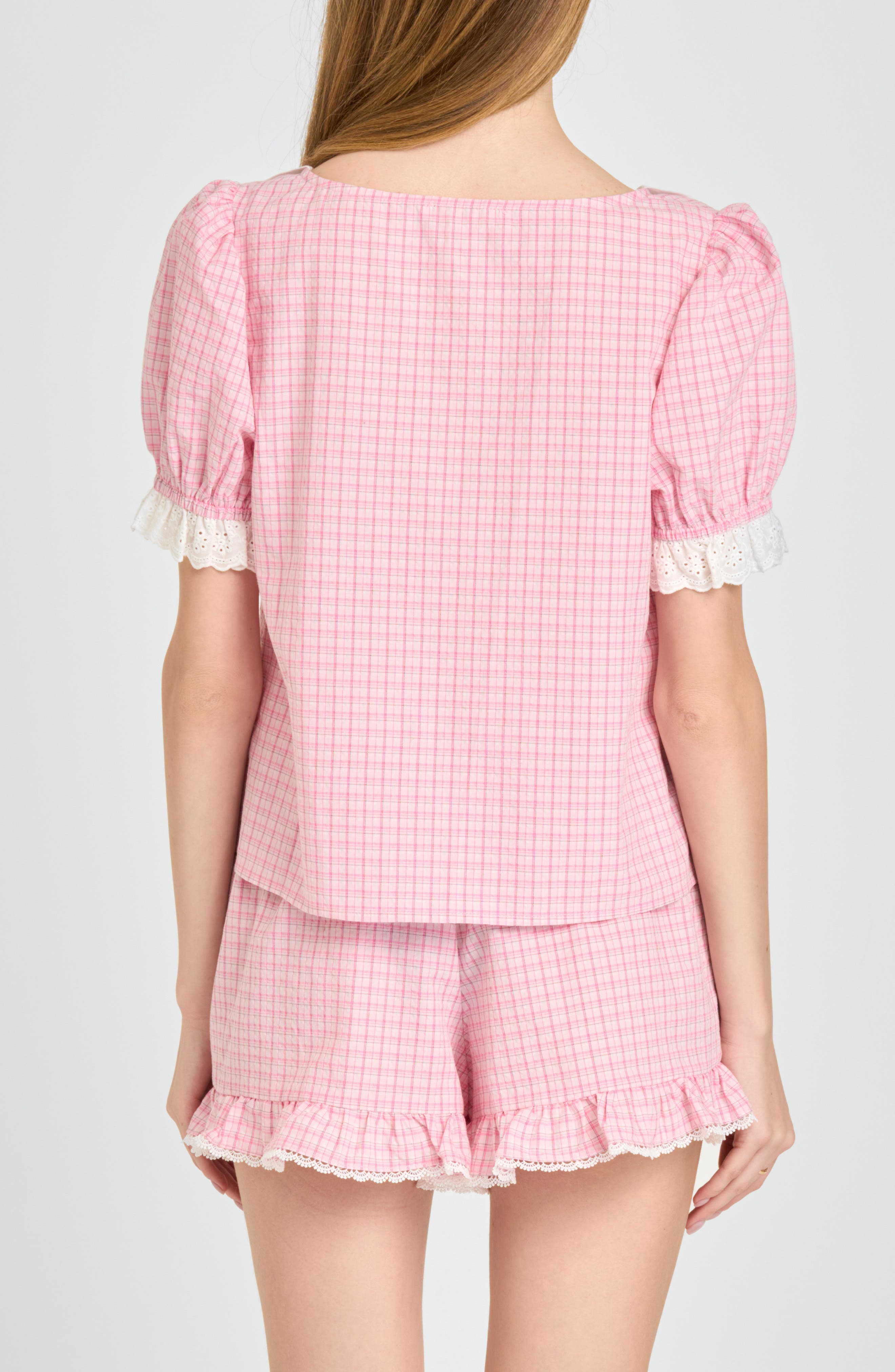 Emma Eyelet Trim Plaid Button-Up Top - image 2
