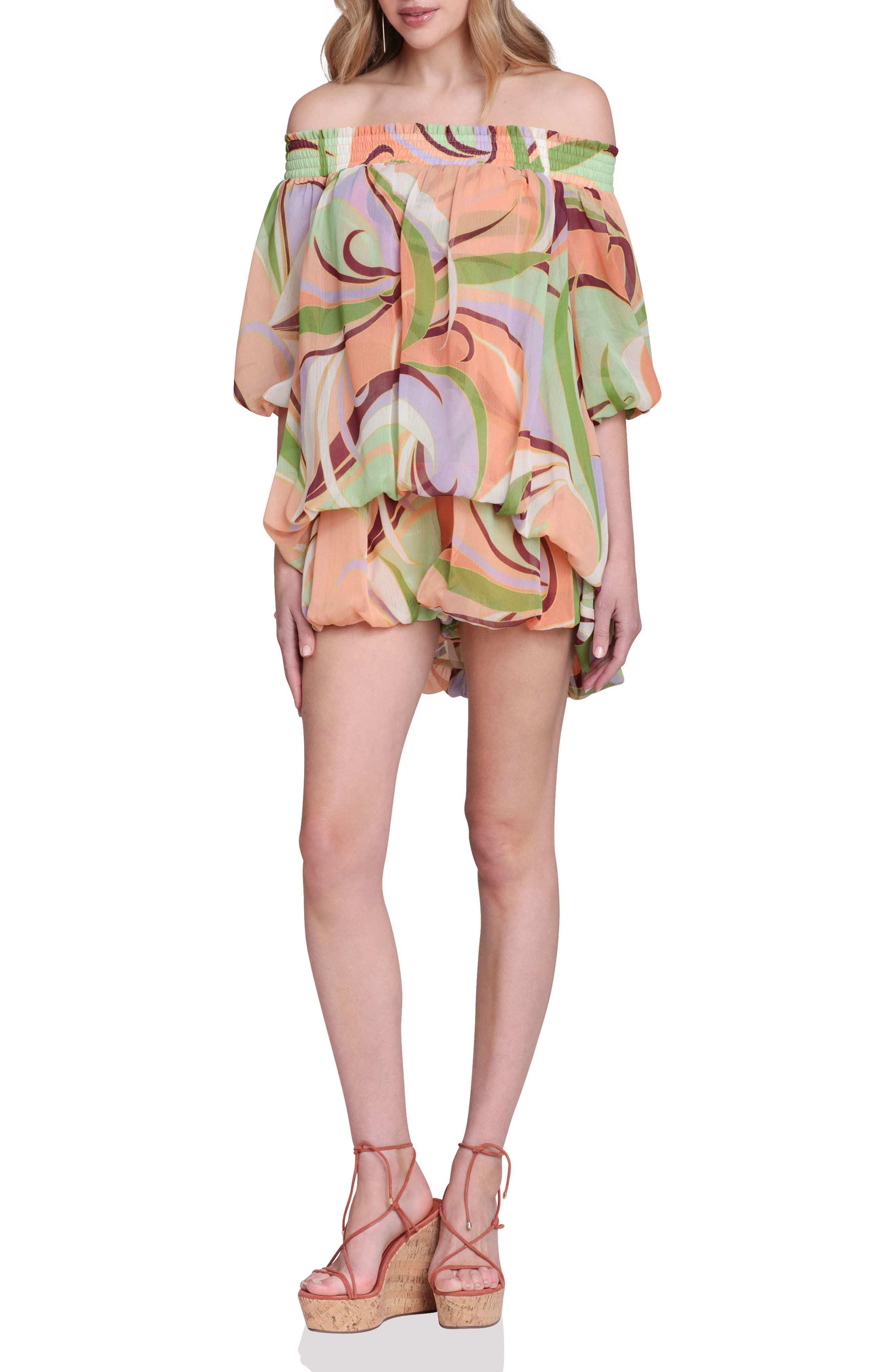 Print Off the Shoulder High-Low Dress - image 1