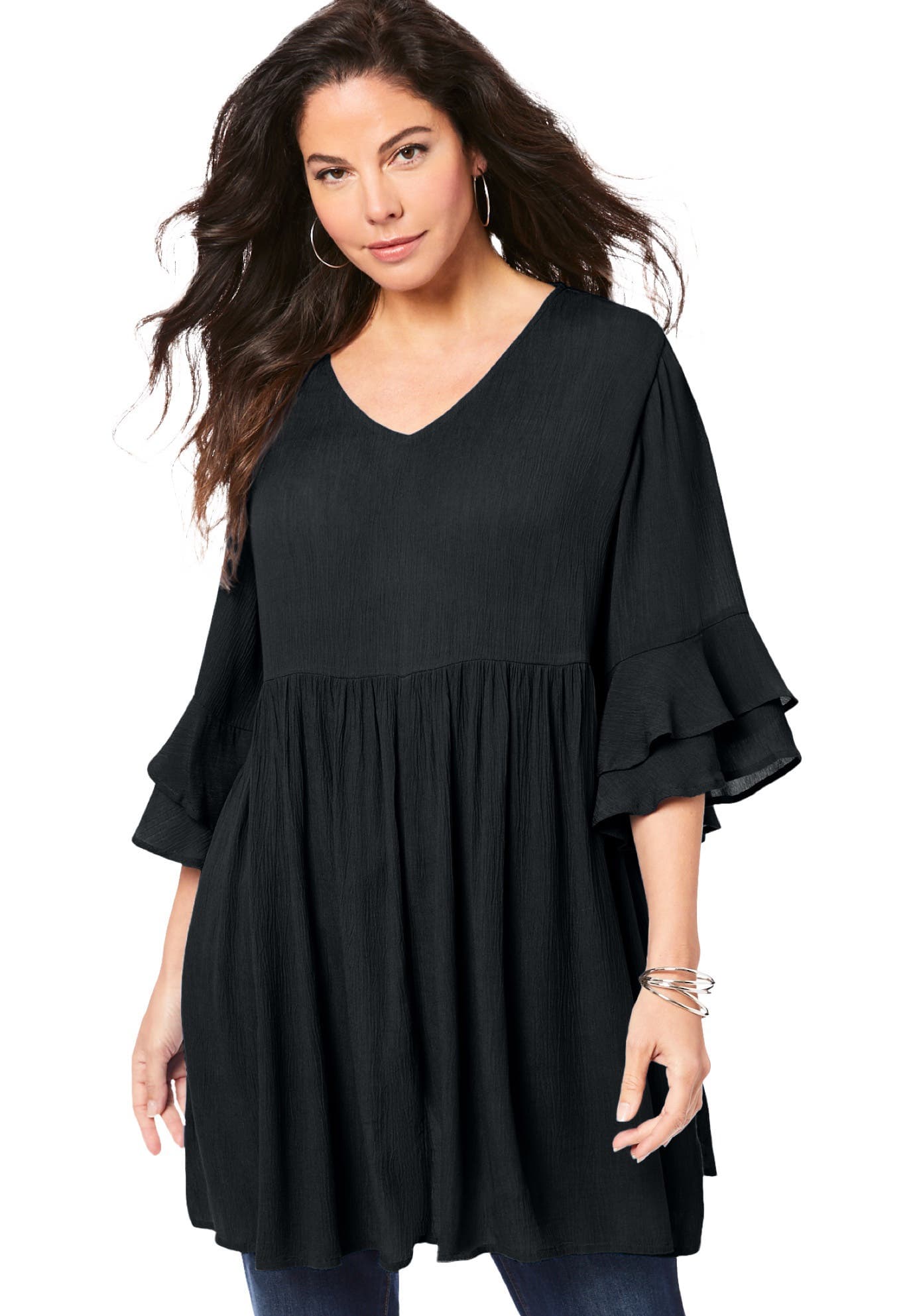 Hand Crinkled Flutter Sleeve Tunic - image 1