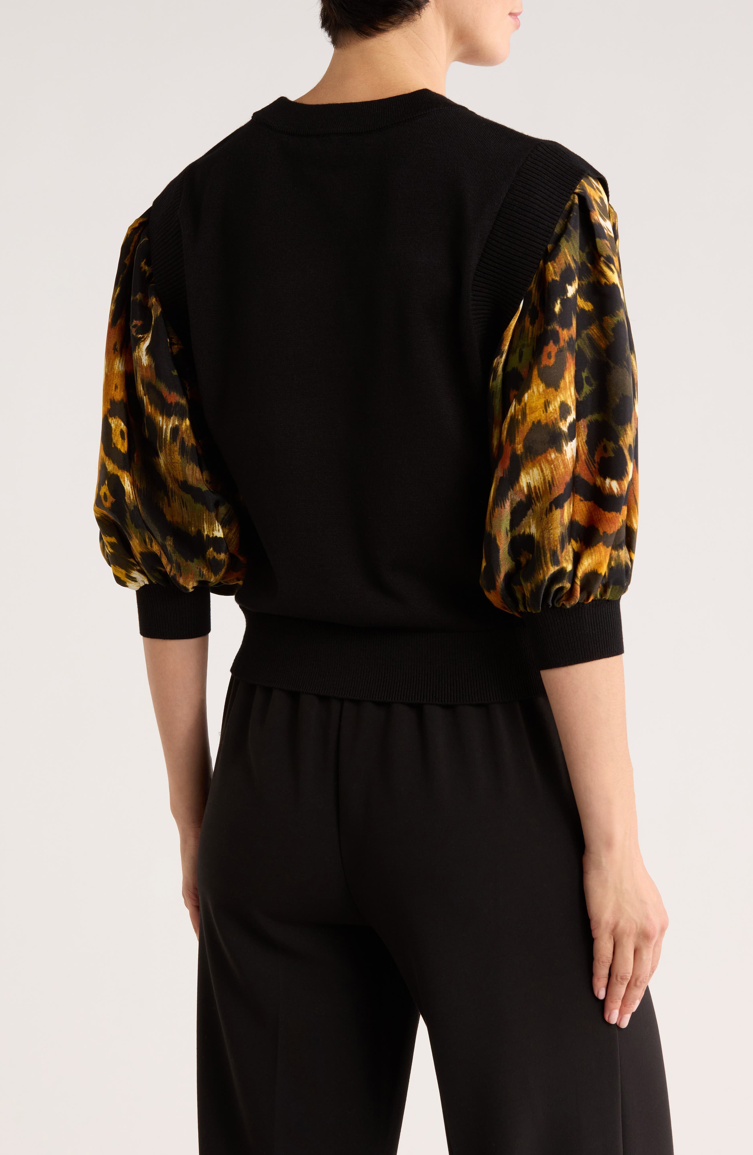 Print Sleeve Mixed Media Sweater - image 4