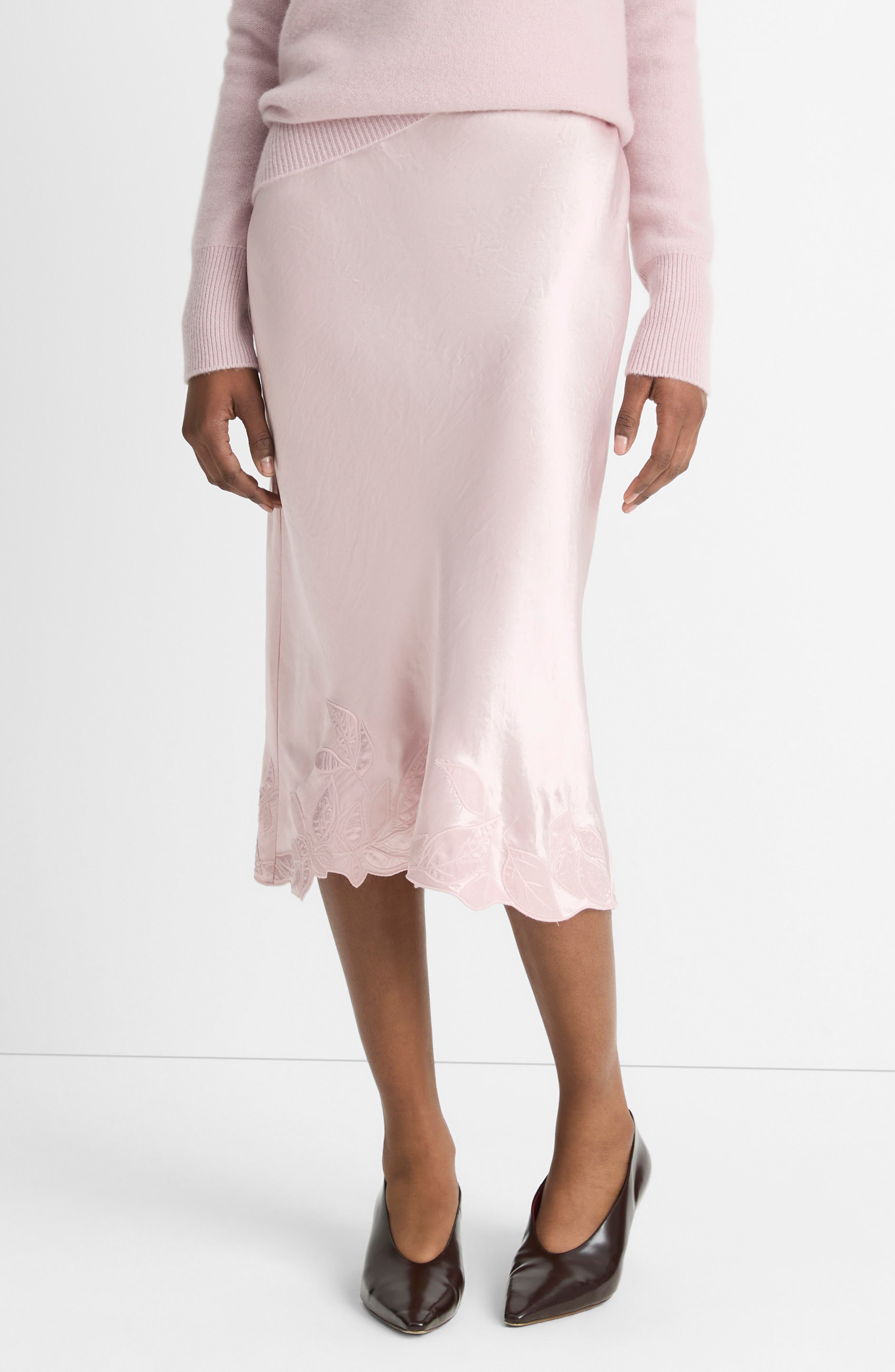 Asymmetric Hem Satin Slip Skirt - image 1