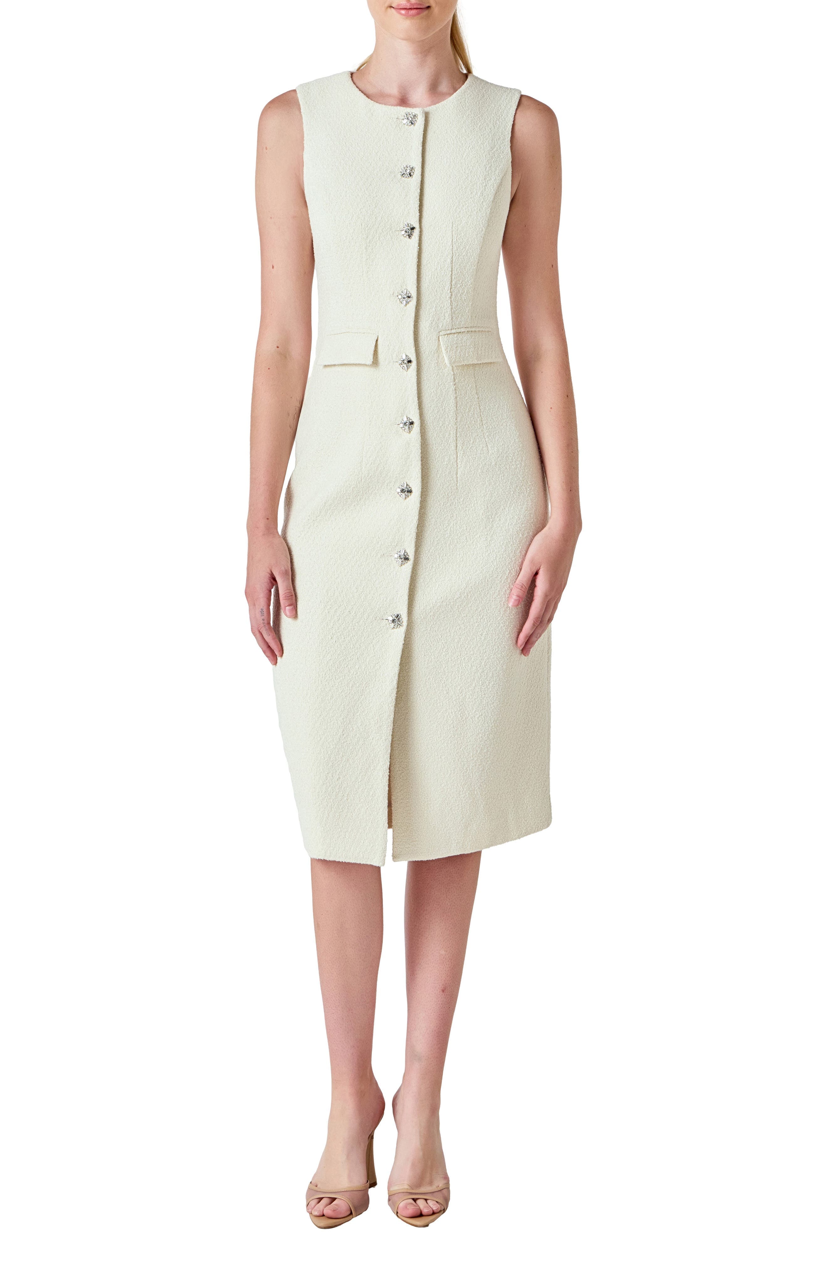 Sleeveless Tweed Midi Dress