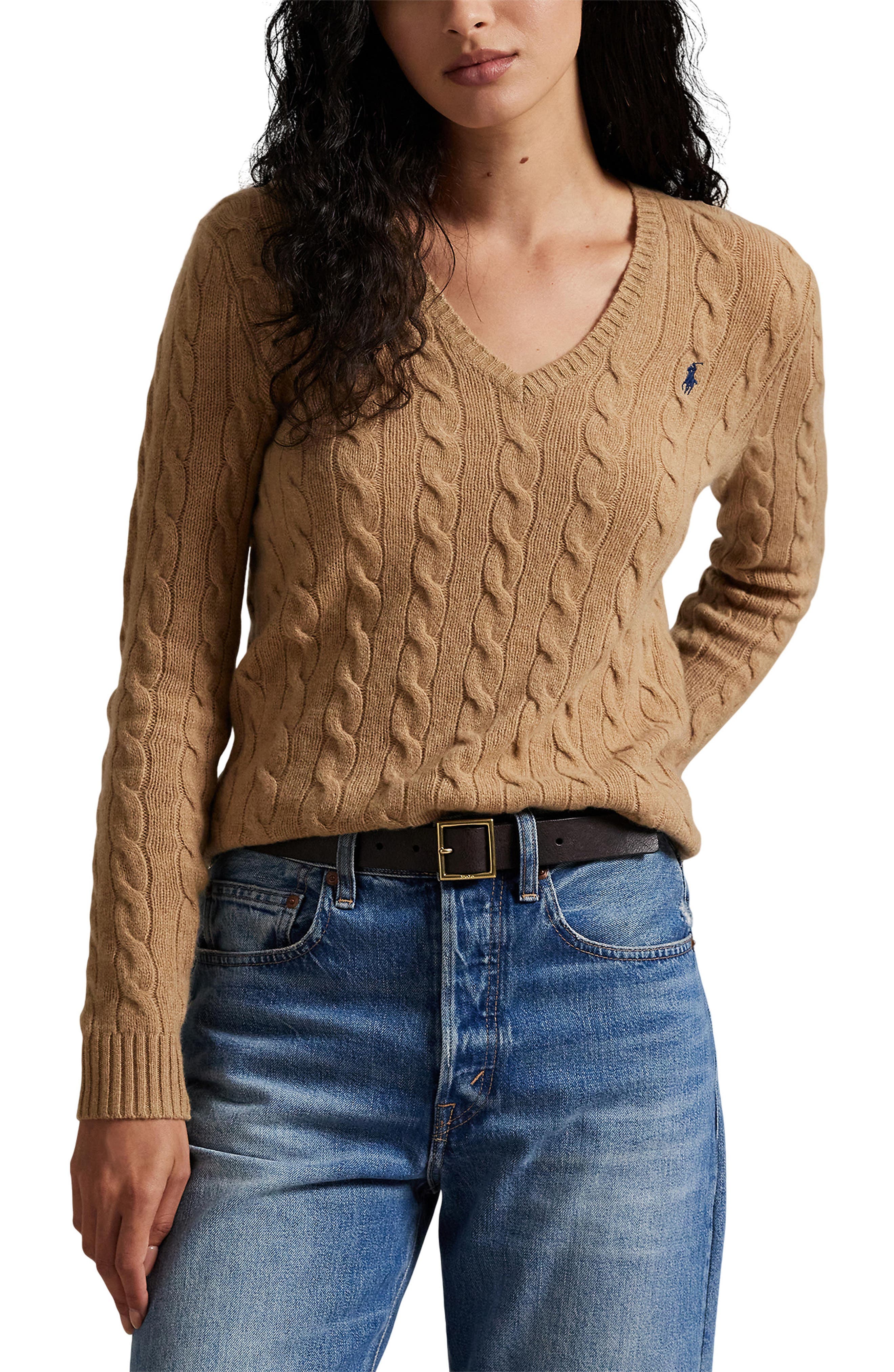 Kimberly Cable Wool & Cashmere V-Neck Sweater - image 1