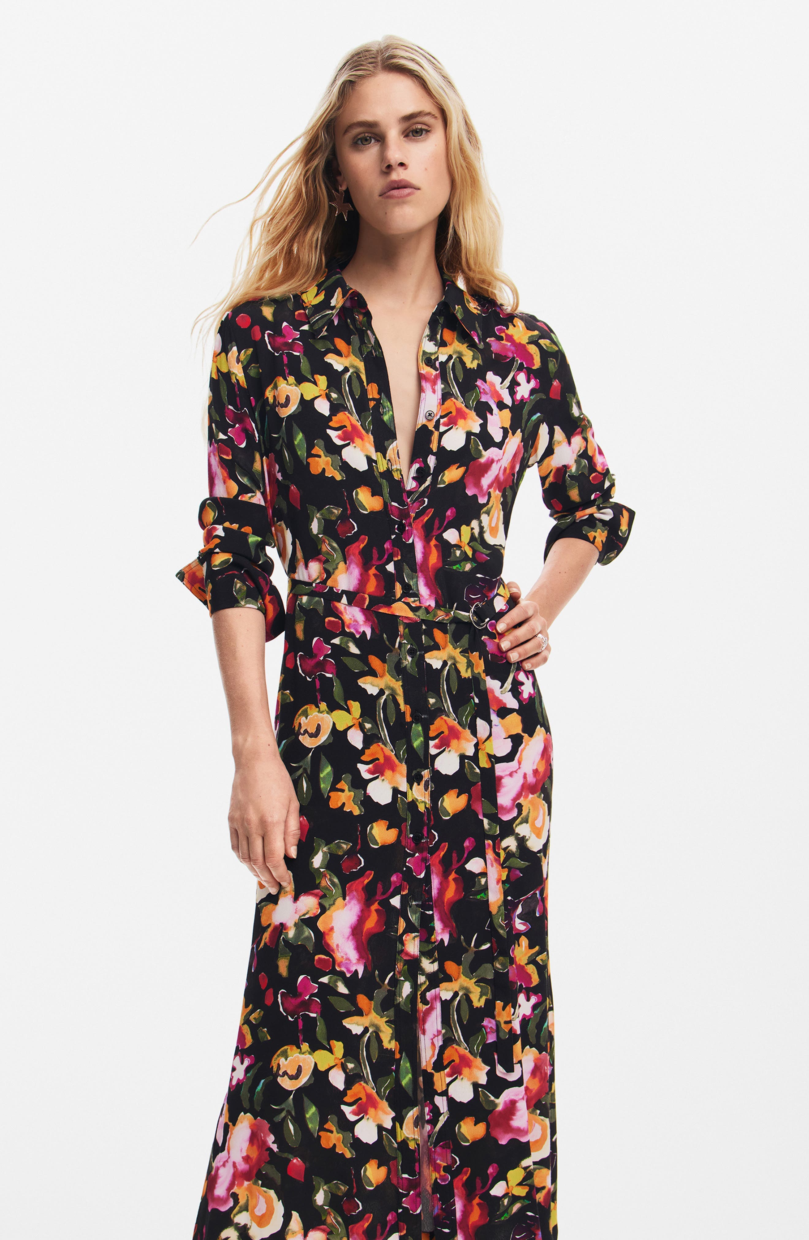 Floral Long Sleeve Maxi Shirtdress - image 2