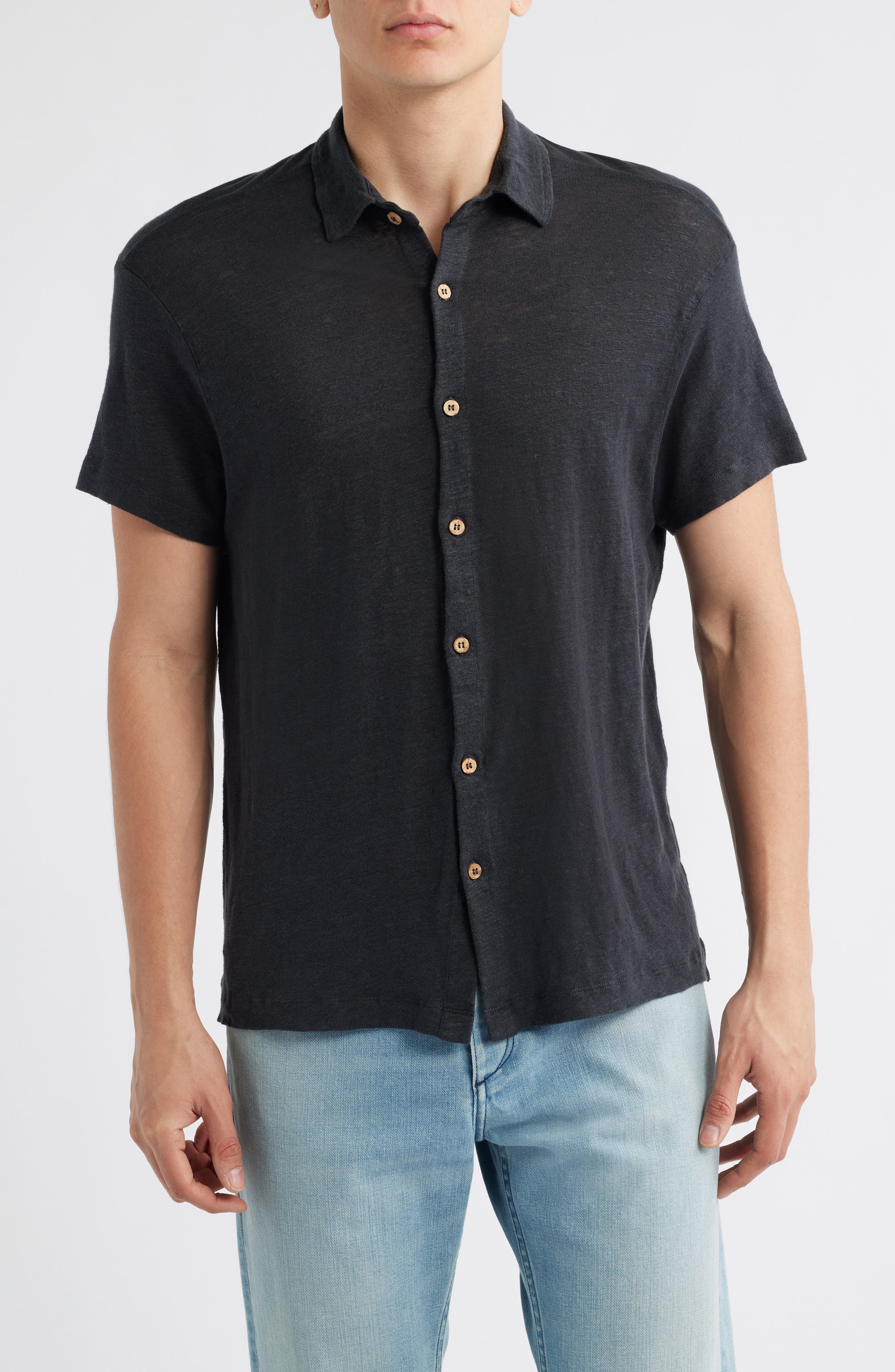 Ola Linen Knit Short Sleeve Button-Up - image 1