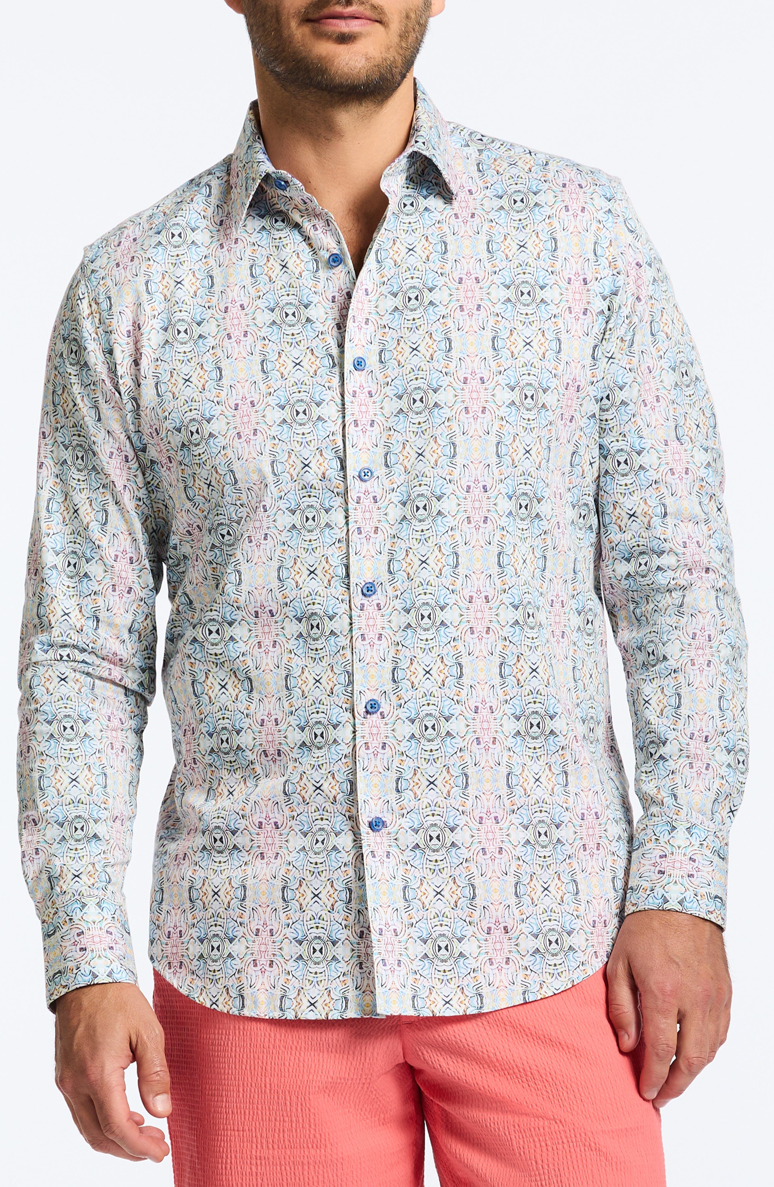 Gomera Tapestry Print Stretch Cotton Button-Up Shirt - image 1