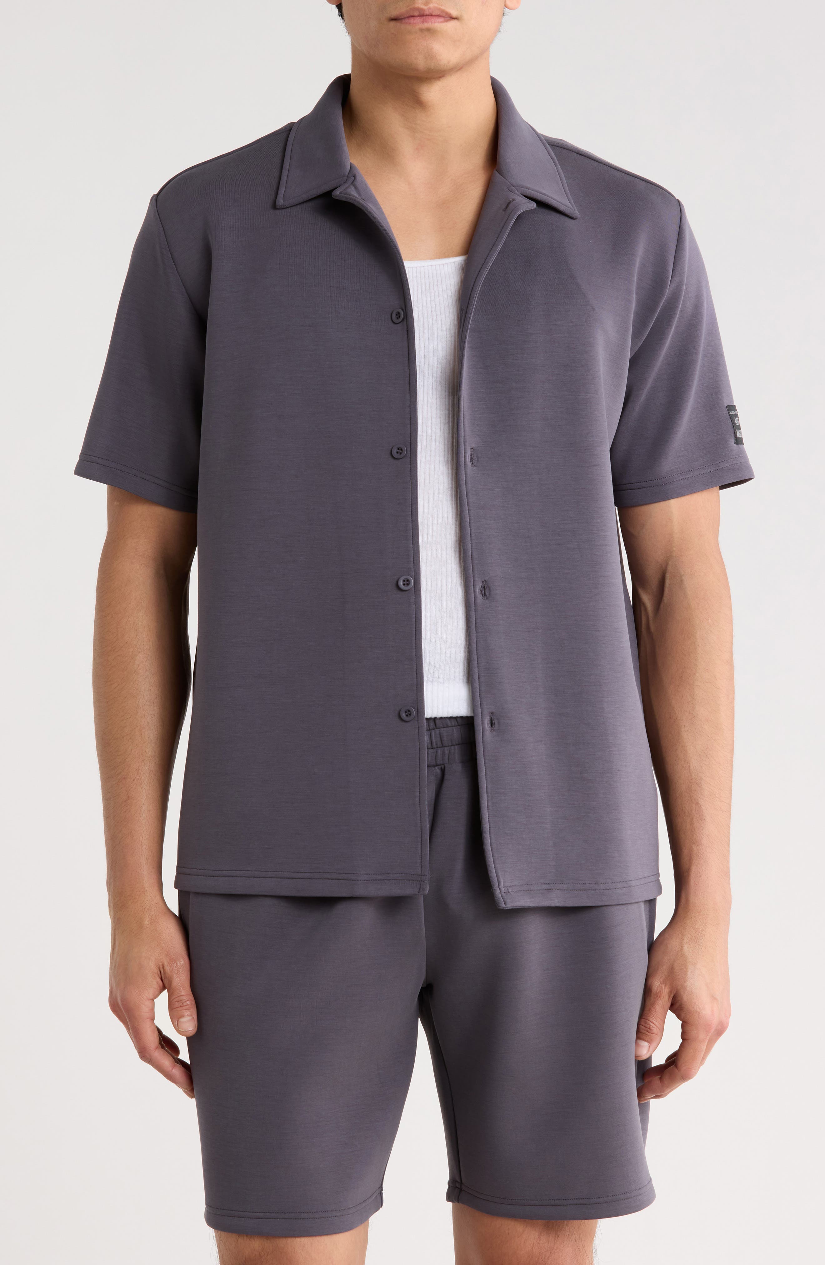 Sueded Scuba Short Sleeve Button-Up Shirt - image 1