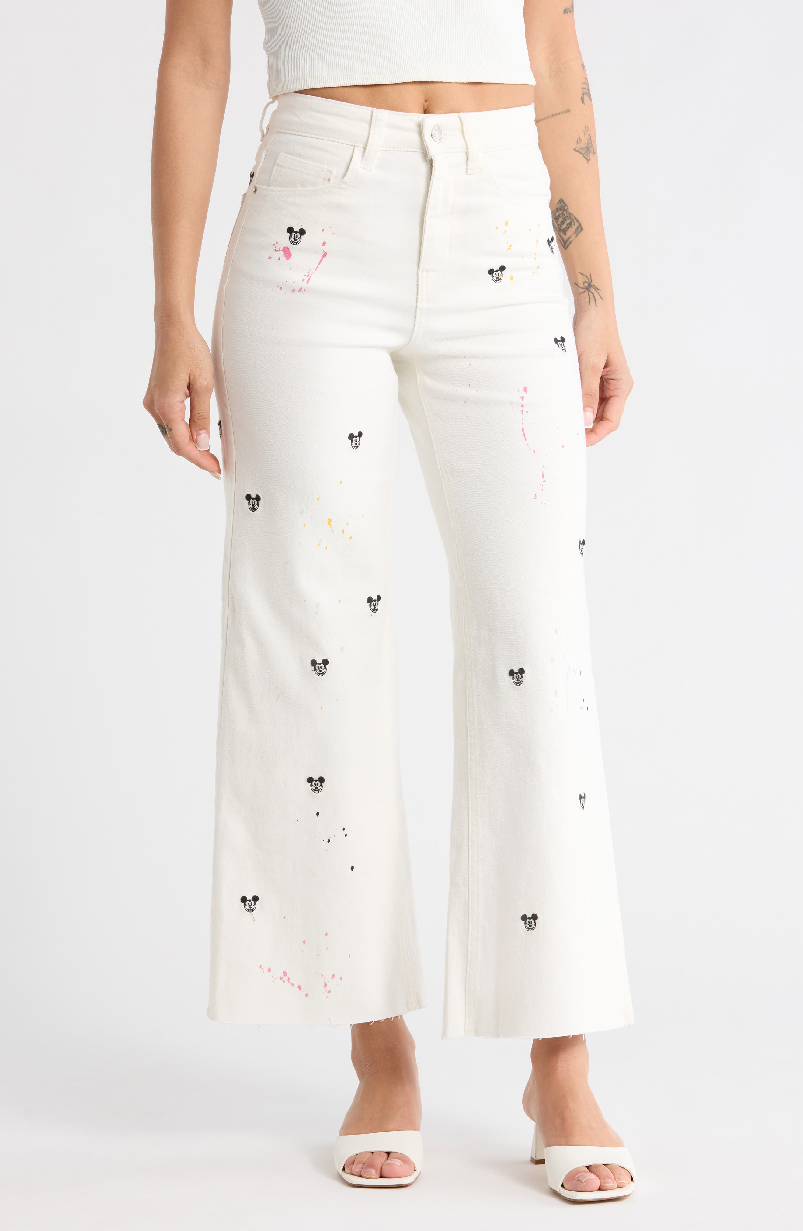 Mickey Mouse Embroidered Wide Leg Jeans - image 1