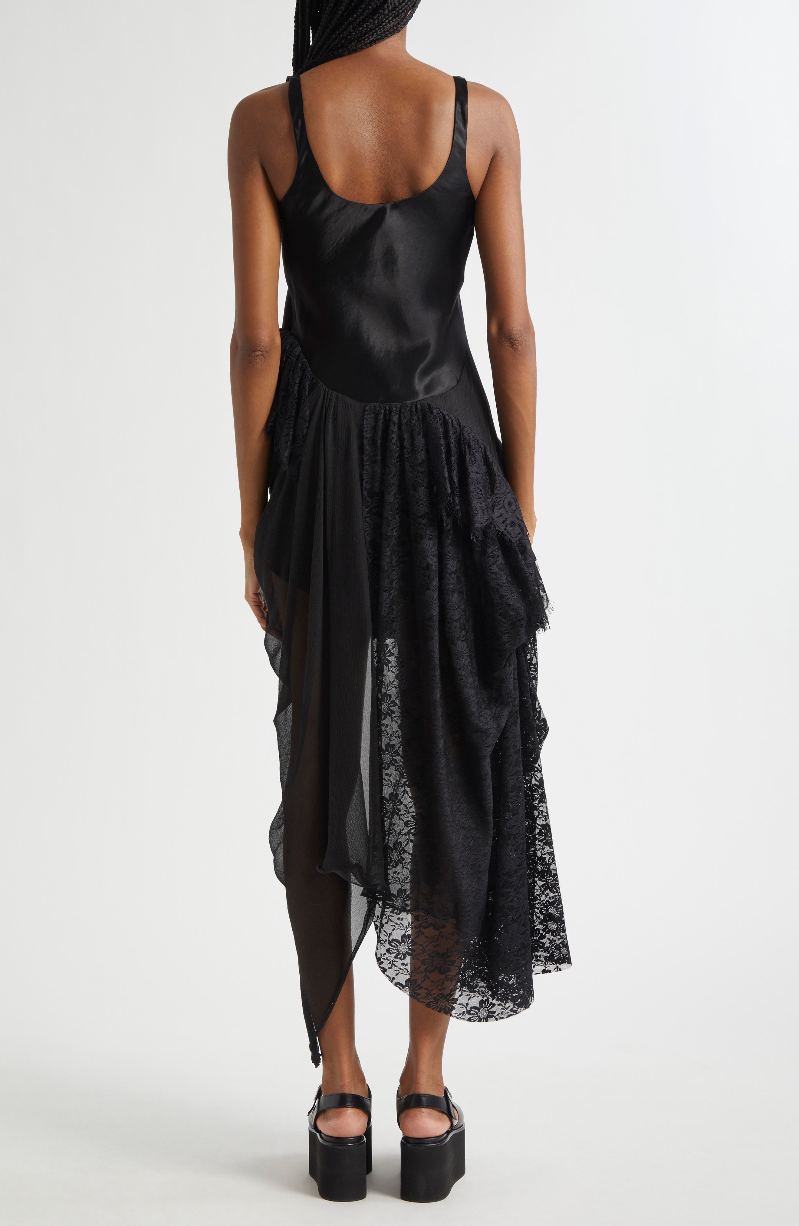 Ammi Fanny Asymmetric Satin & Lace Tank Dress - image 2