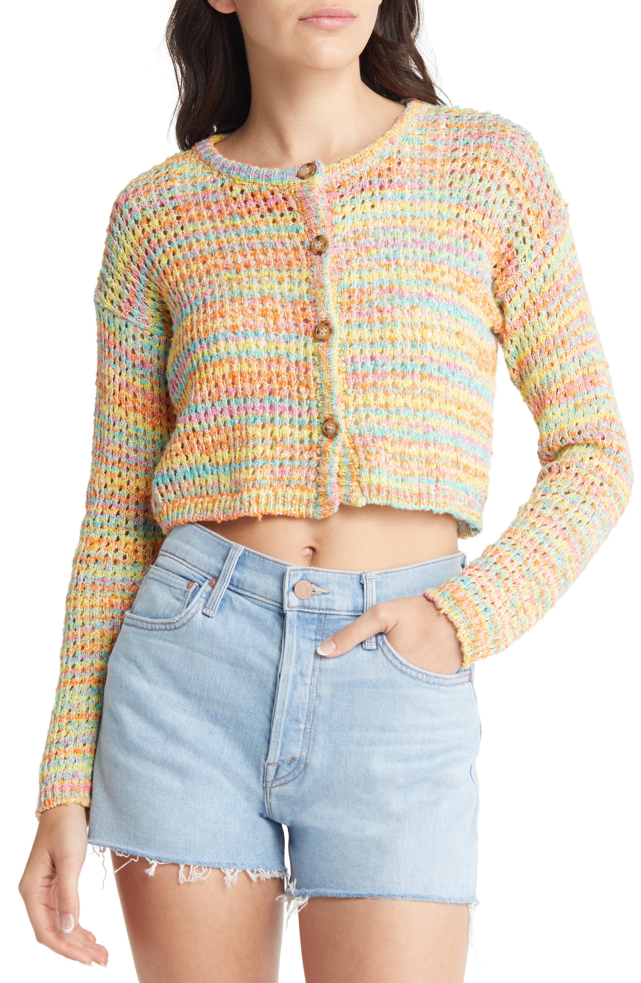 Stripe Open Stitch Crop Cardigan - image 1