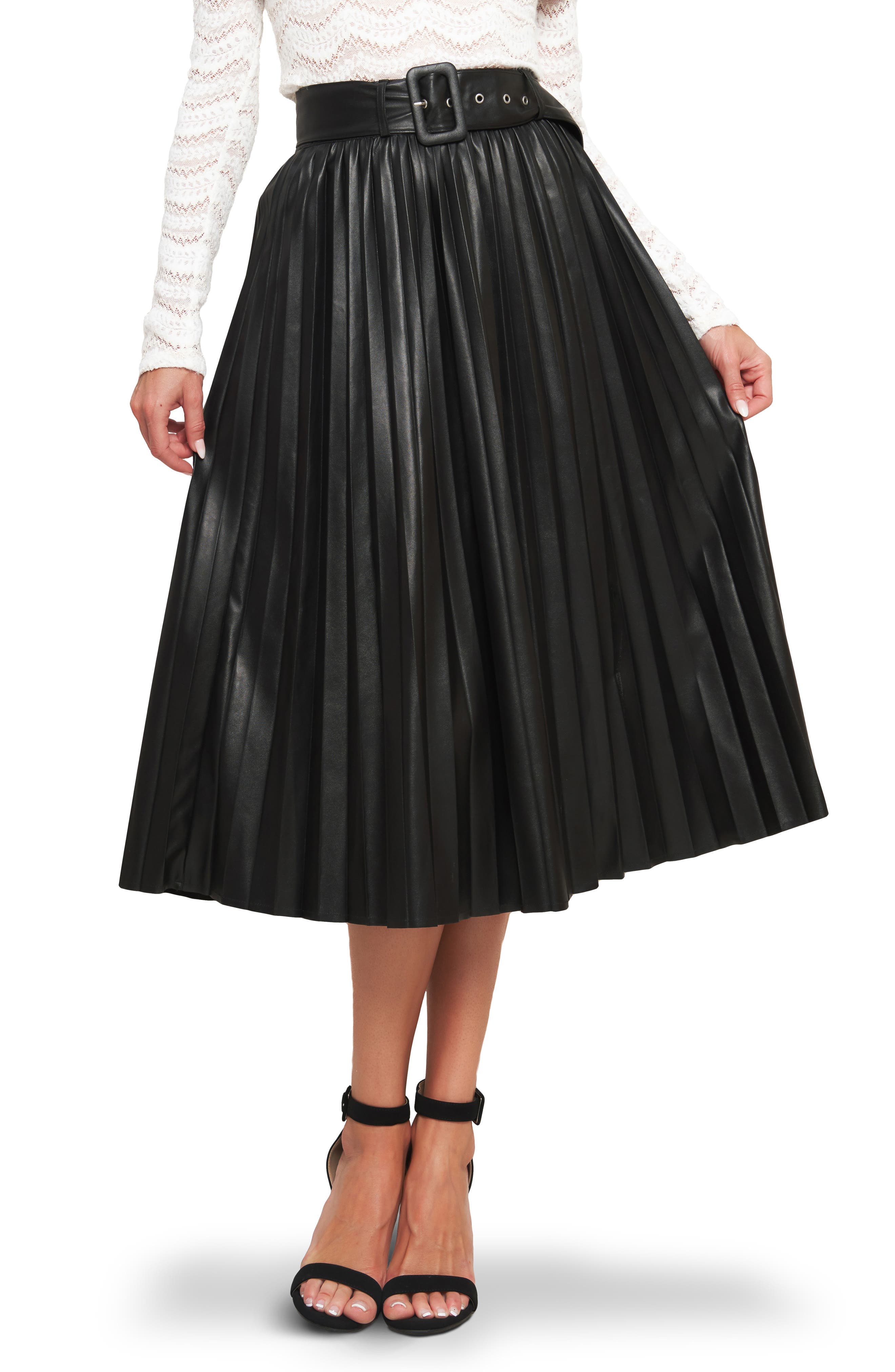 Faux Leather Pleated Midi Skirt - image 1