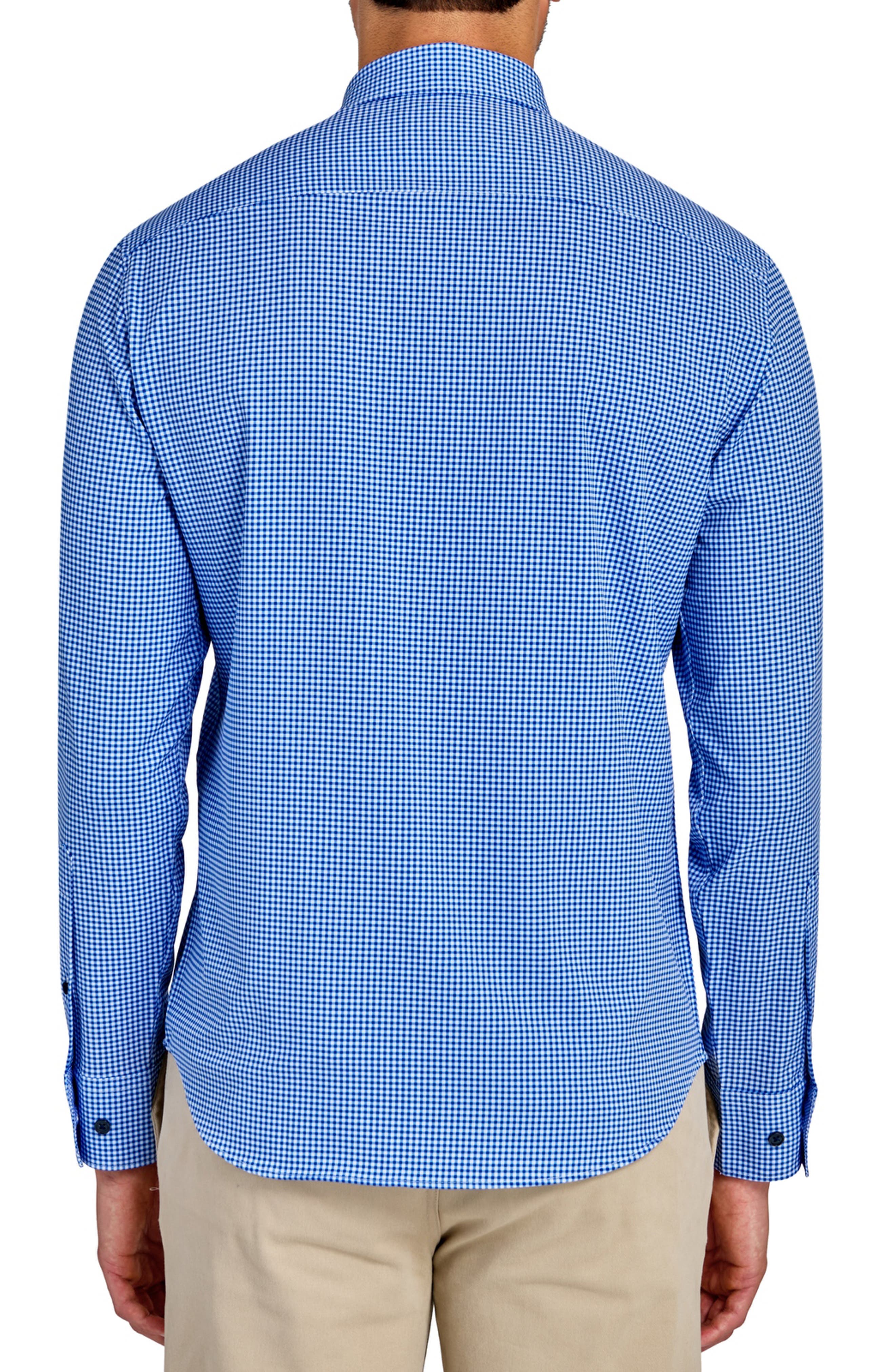 Slim Fit Micro Plaid Recycled 4-Way Stretch Performance Long Sleeve Shirt - image 4