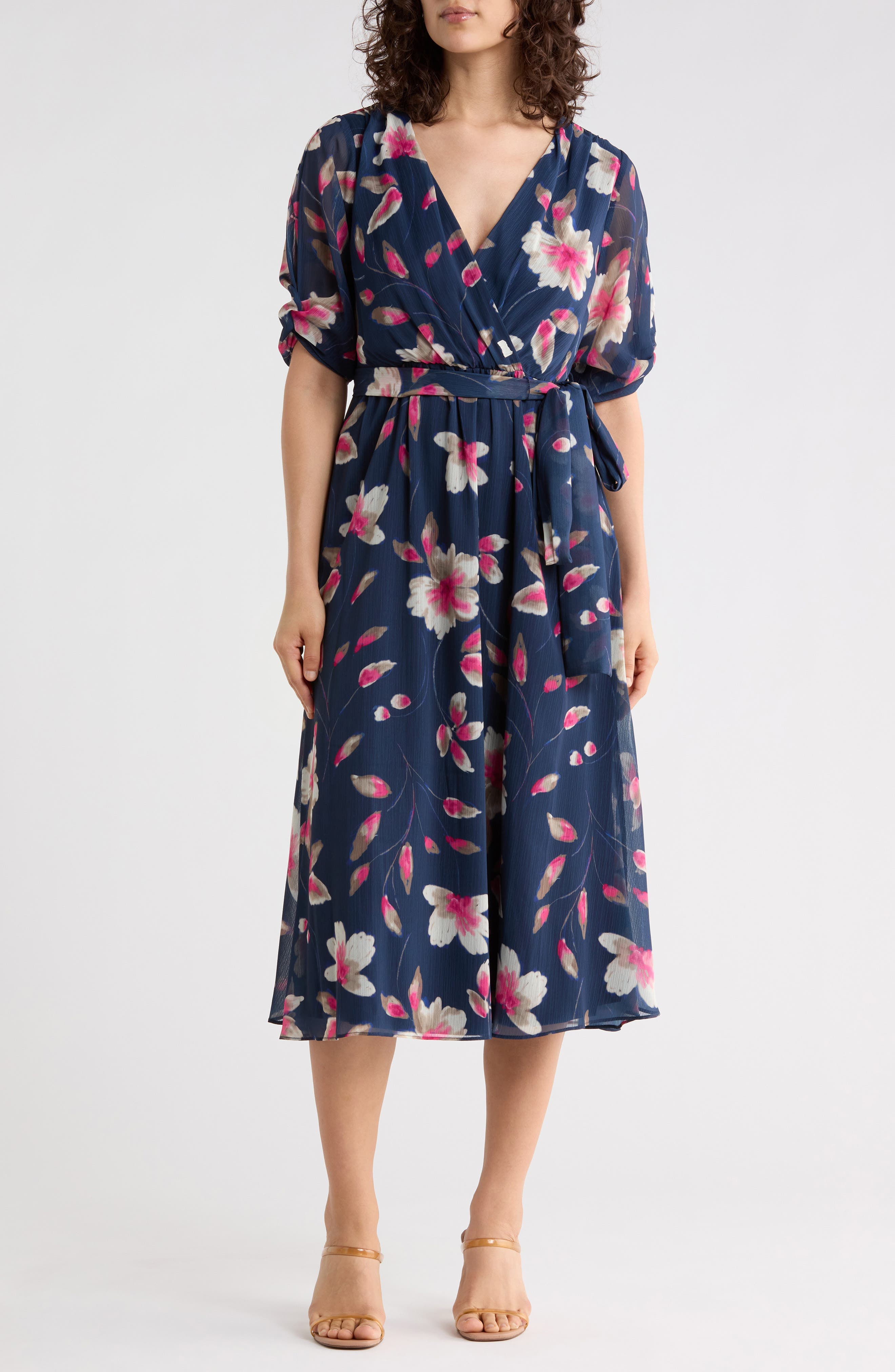 Print Faux Wrap Midi Dress - image 1