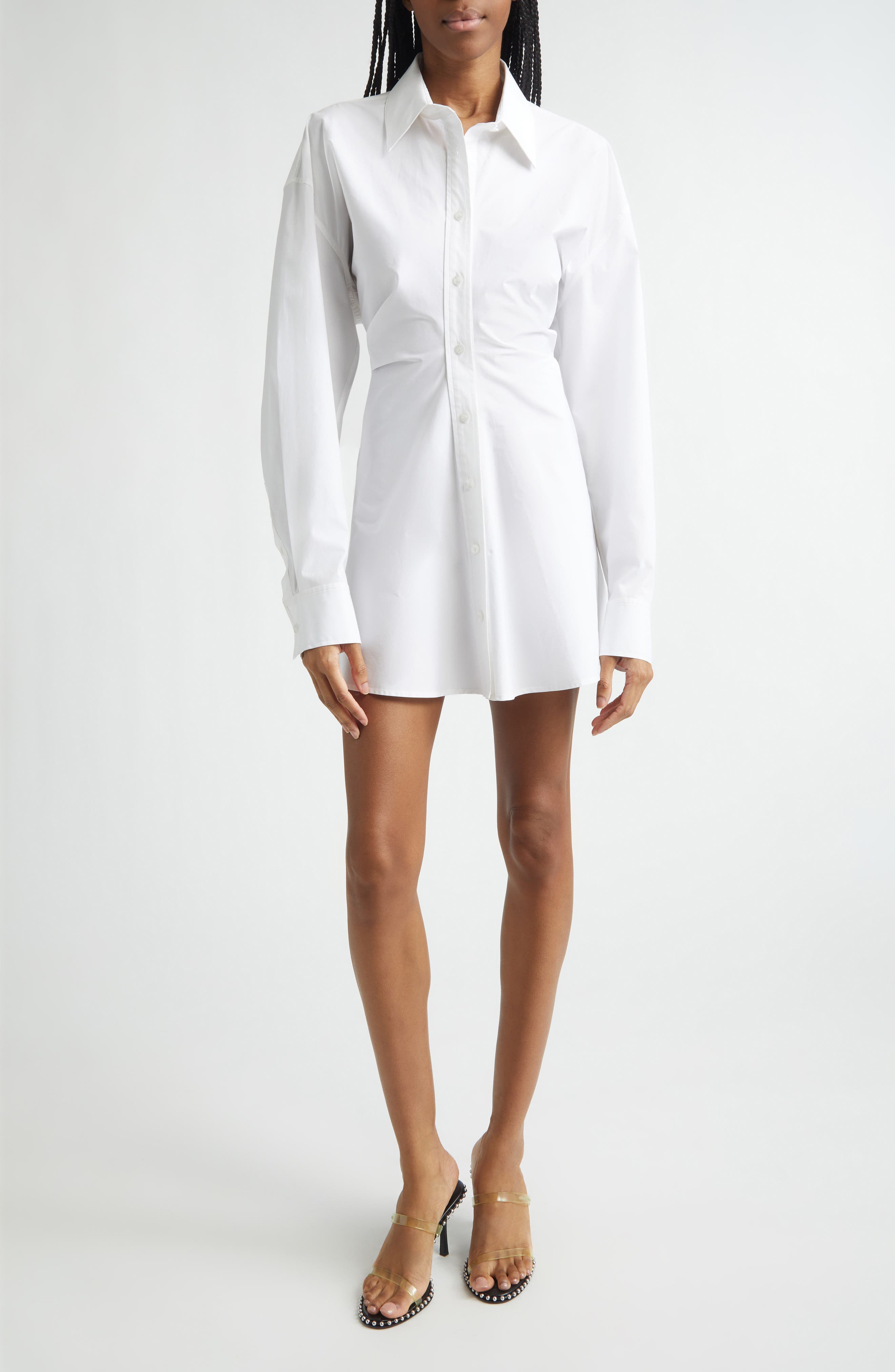 Zip Cinch Long Sleeve Stretch Cotton Mini Shirtdress - image 1