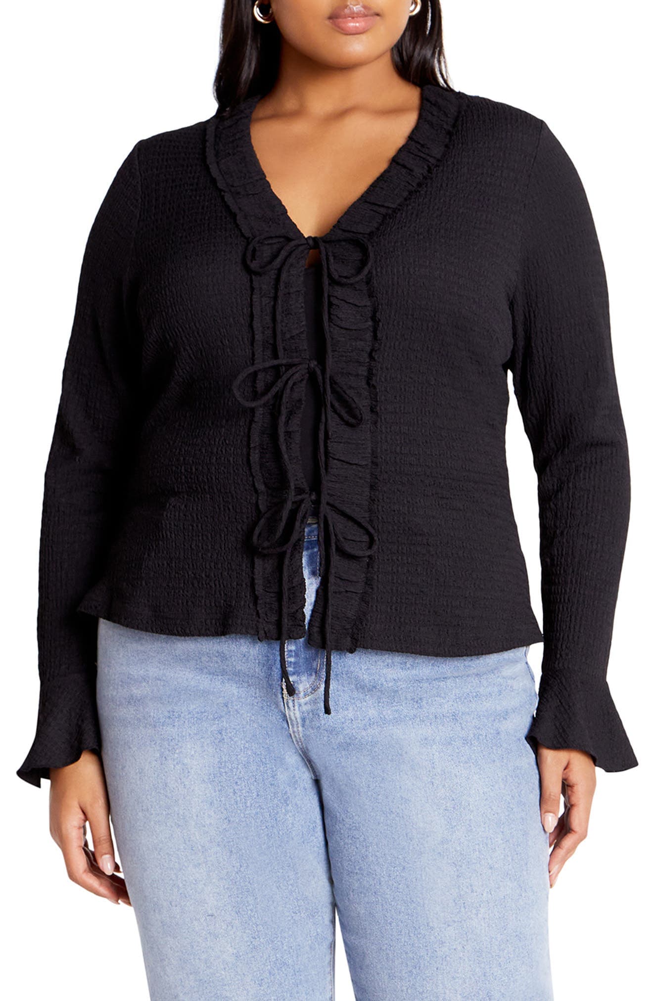 Charmaine Tie Front Long Sleeve Top - image 1