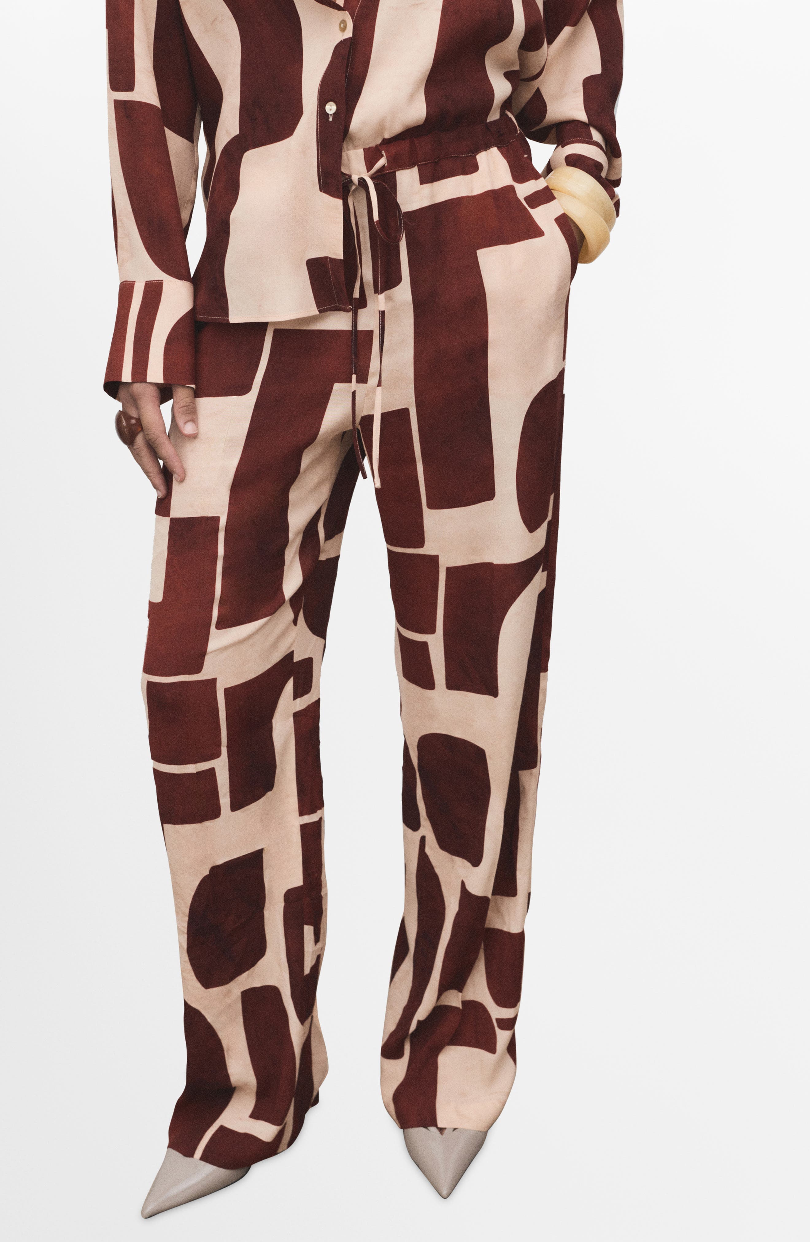 Geometric Print Wide Leg Drawstring Pants - image 1