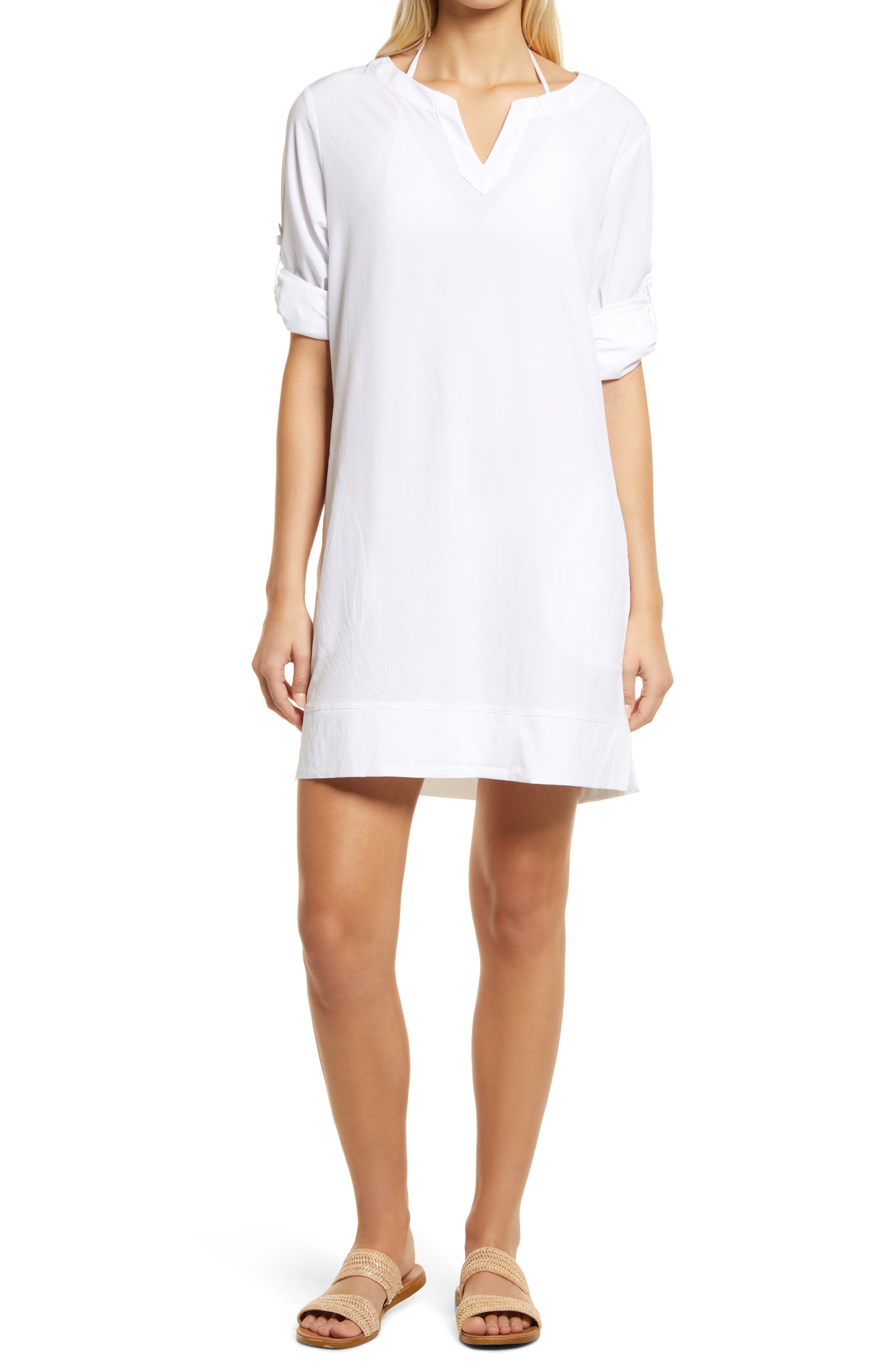 Long Sleeve Notch Neck Cover-Up Dress - image 1