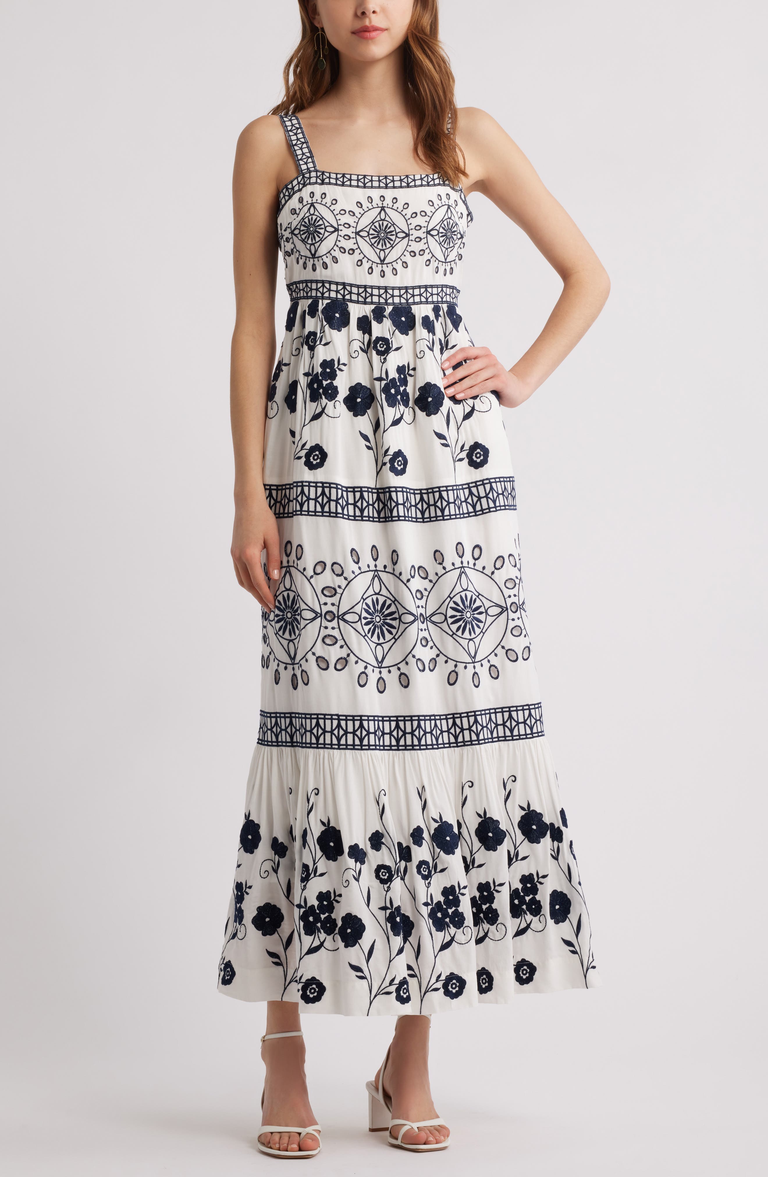 Embroidered Eyelet Sleeveless Maxi Dress - image 1