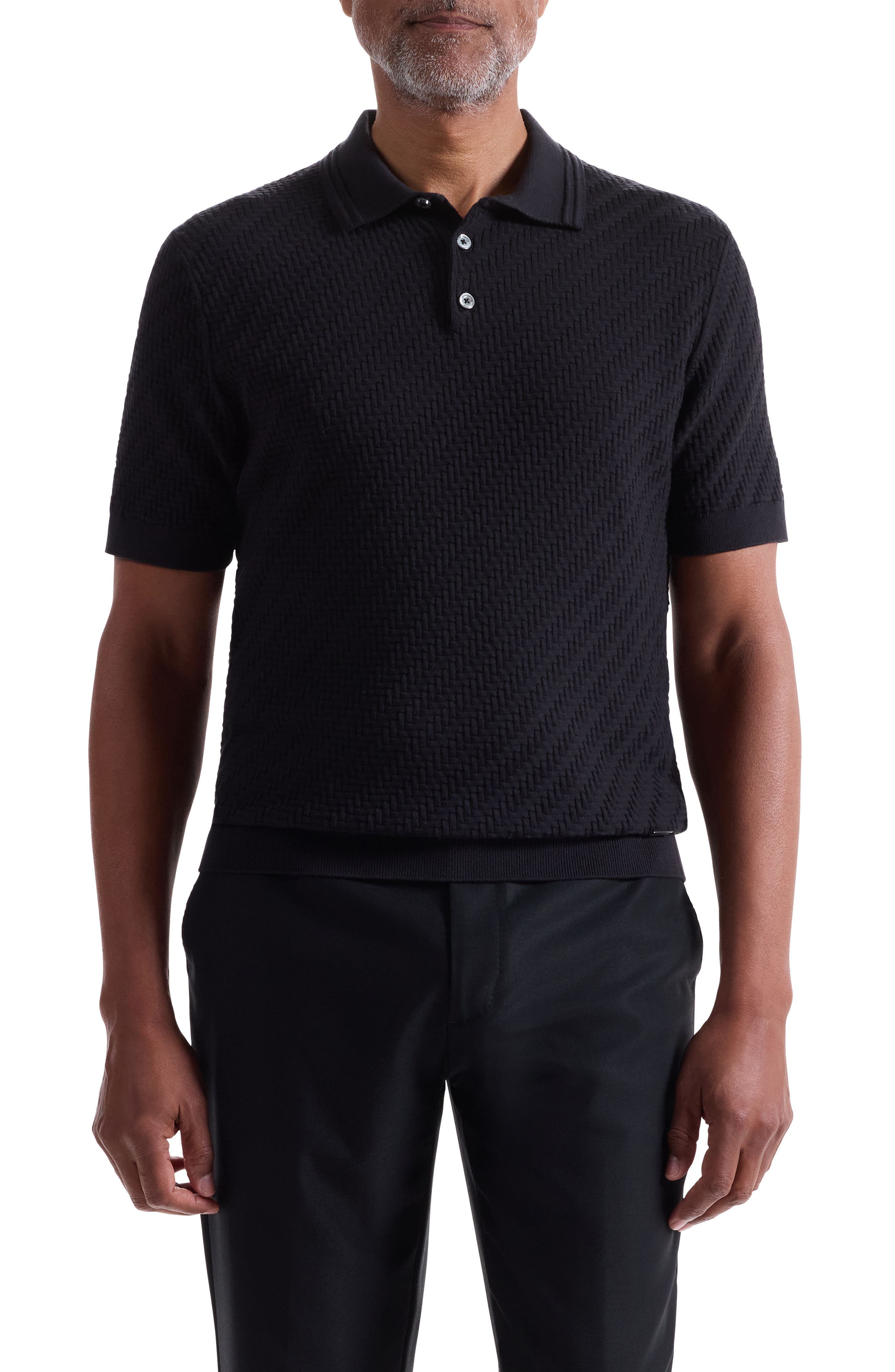Basket Stitch Cotton Blend Polo Sweater - image 1