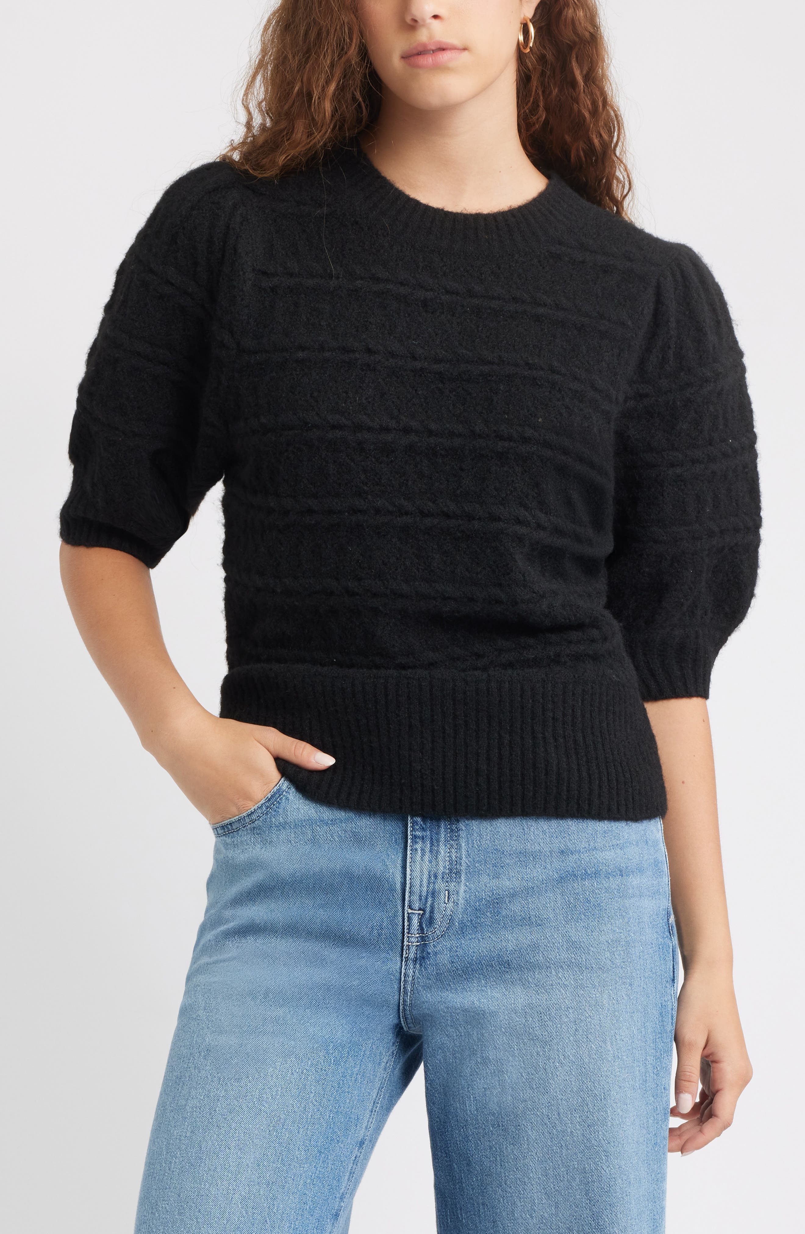 Puff Sleeve Cable Knit Sweater - image 1