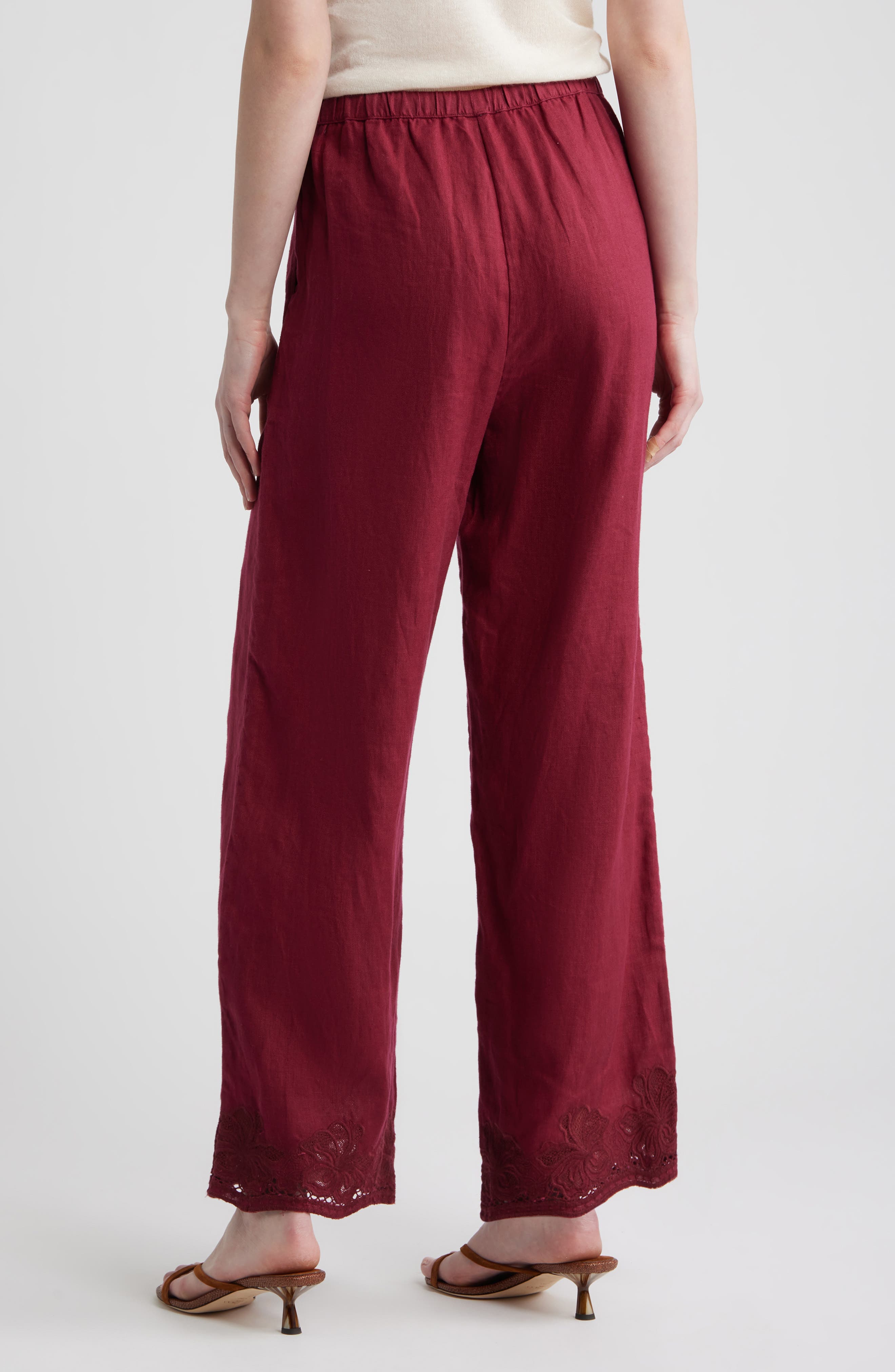 Emmie Embroidered Linen Drawstring Pants - image 2