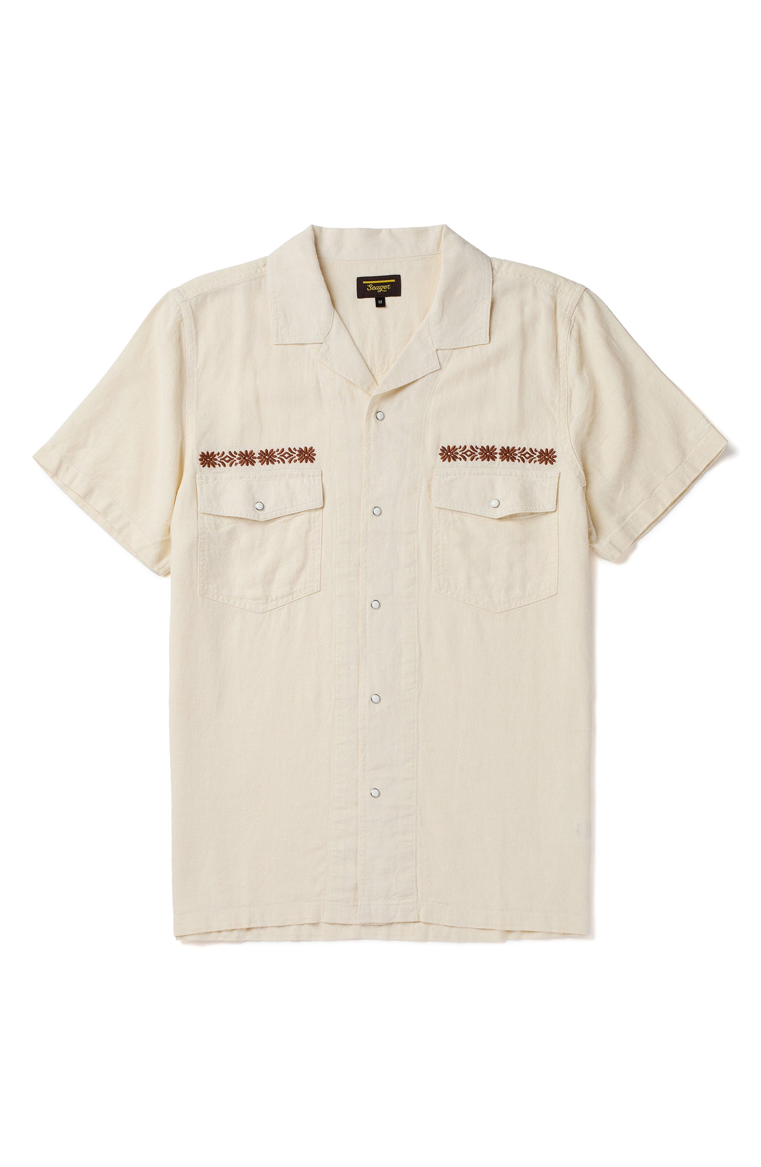 Whippersnapper Embroidered Short Sleeve Linen Blend Snap-Up Shirt - image 2
